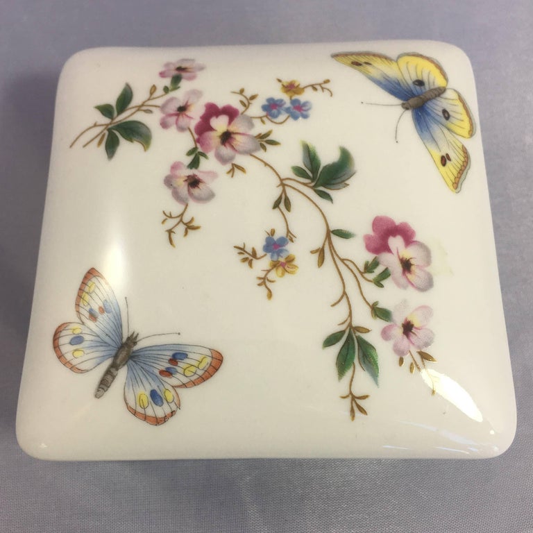 Limoges Hand Painted Butterfly Porcelain Trinket Box with Lid at