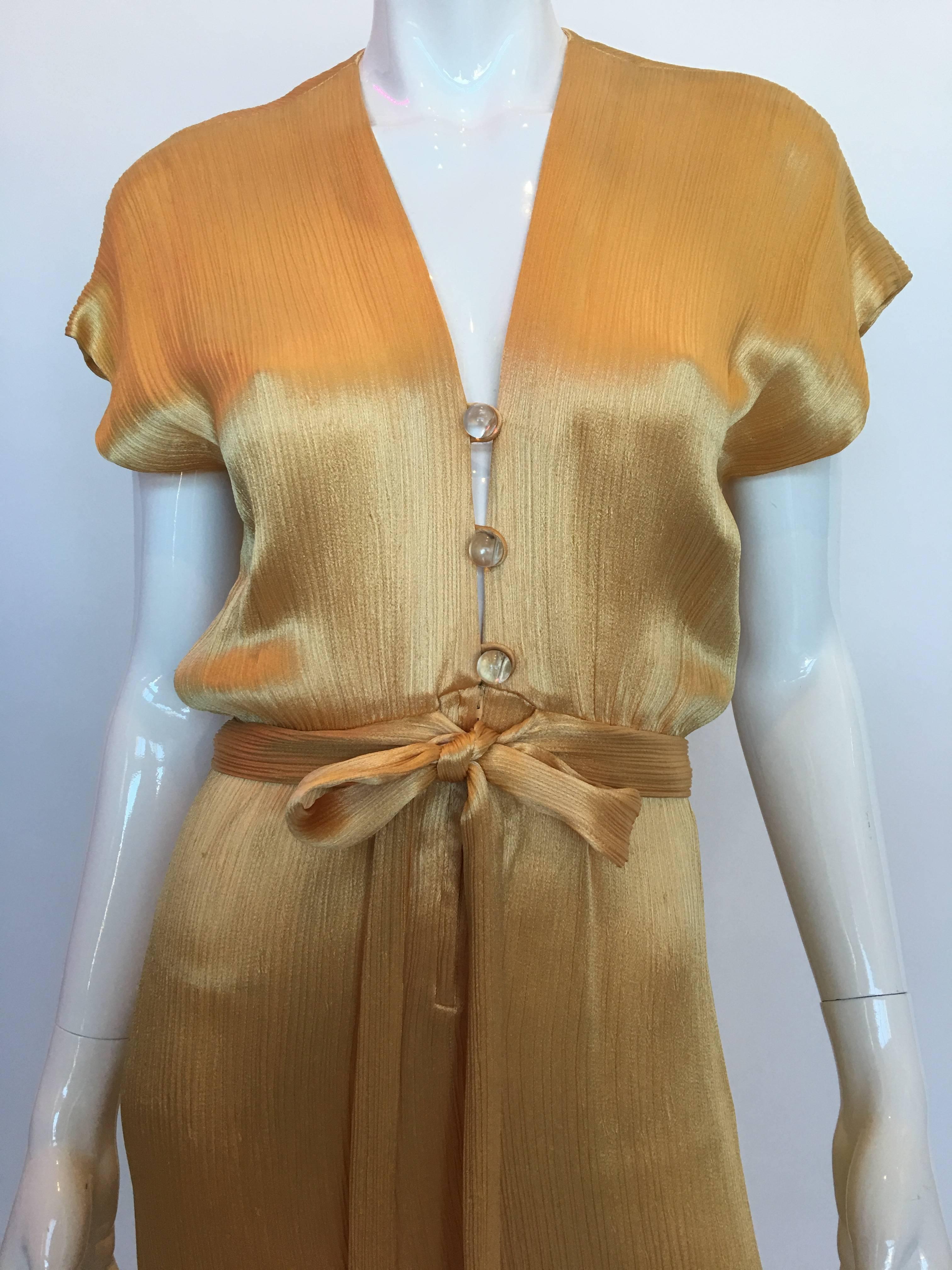 Brown Hollys Harp 1970's Gold Silk Evening Gown For Sale