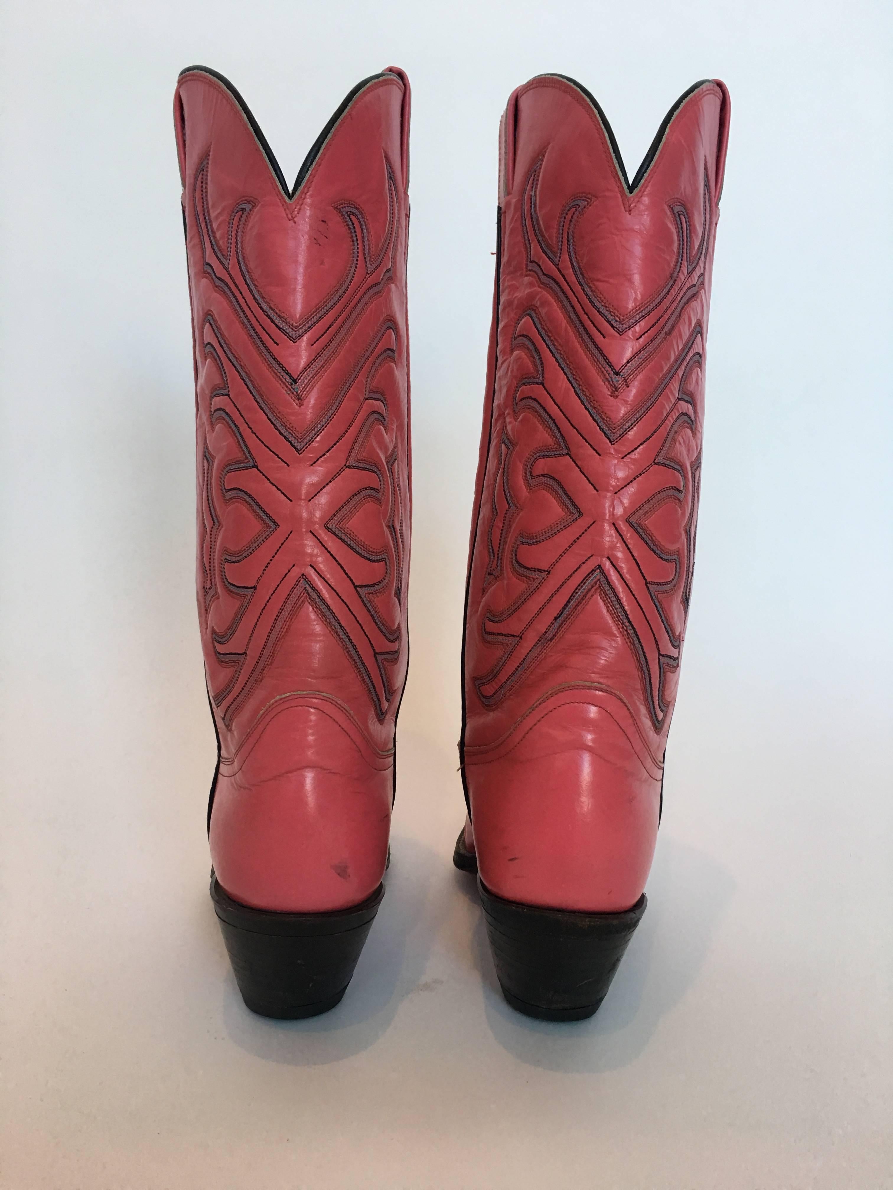 Brown Tony Lama Vintage Pink Cowboy Boots