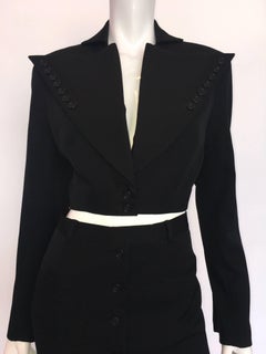 1980s OMO by Norma Kamali Black Wool Mini Skirt Suit with Button Detail