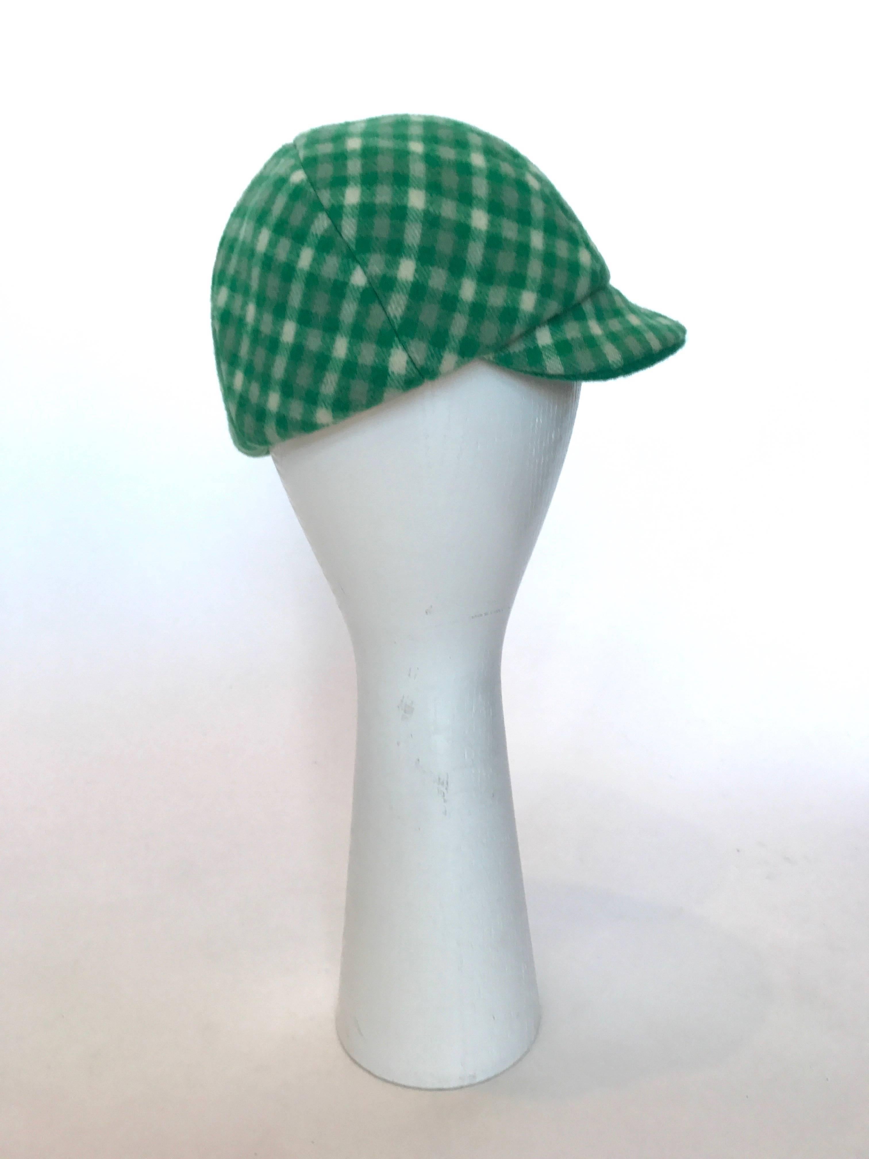 1960s Weatherall Green & White Check Reversable Wool Capelet & Skirt Set w/ Cap  For Sale 2