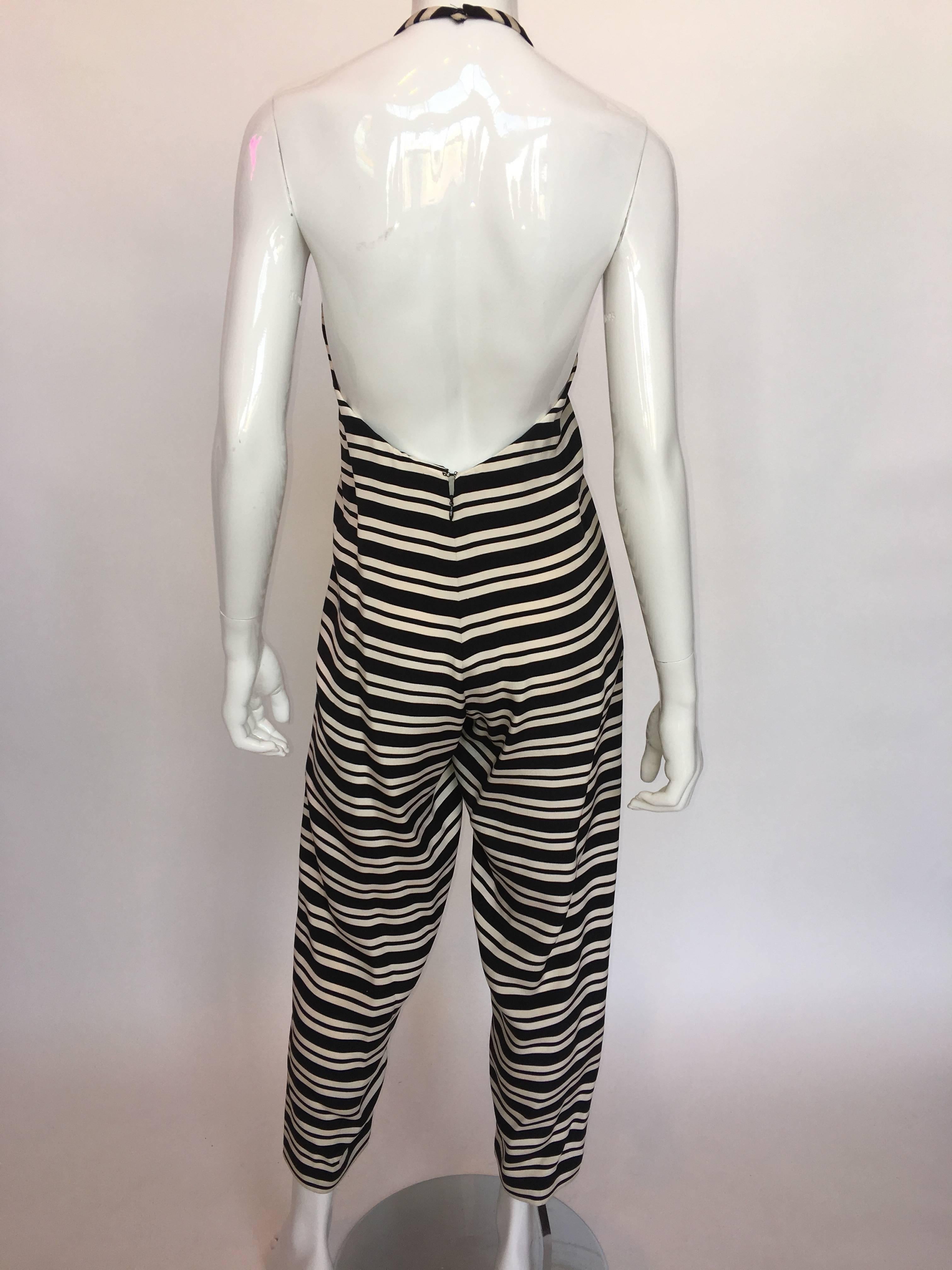 1970s Geoffrey Beene Black & White Striped Halter Neck Jumpsuit For Sale 2