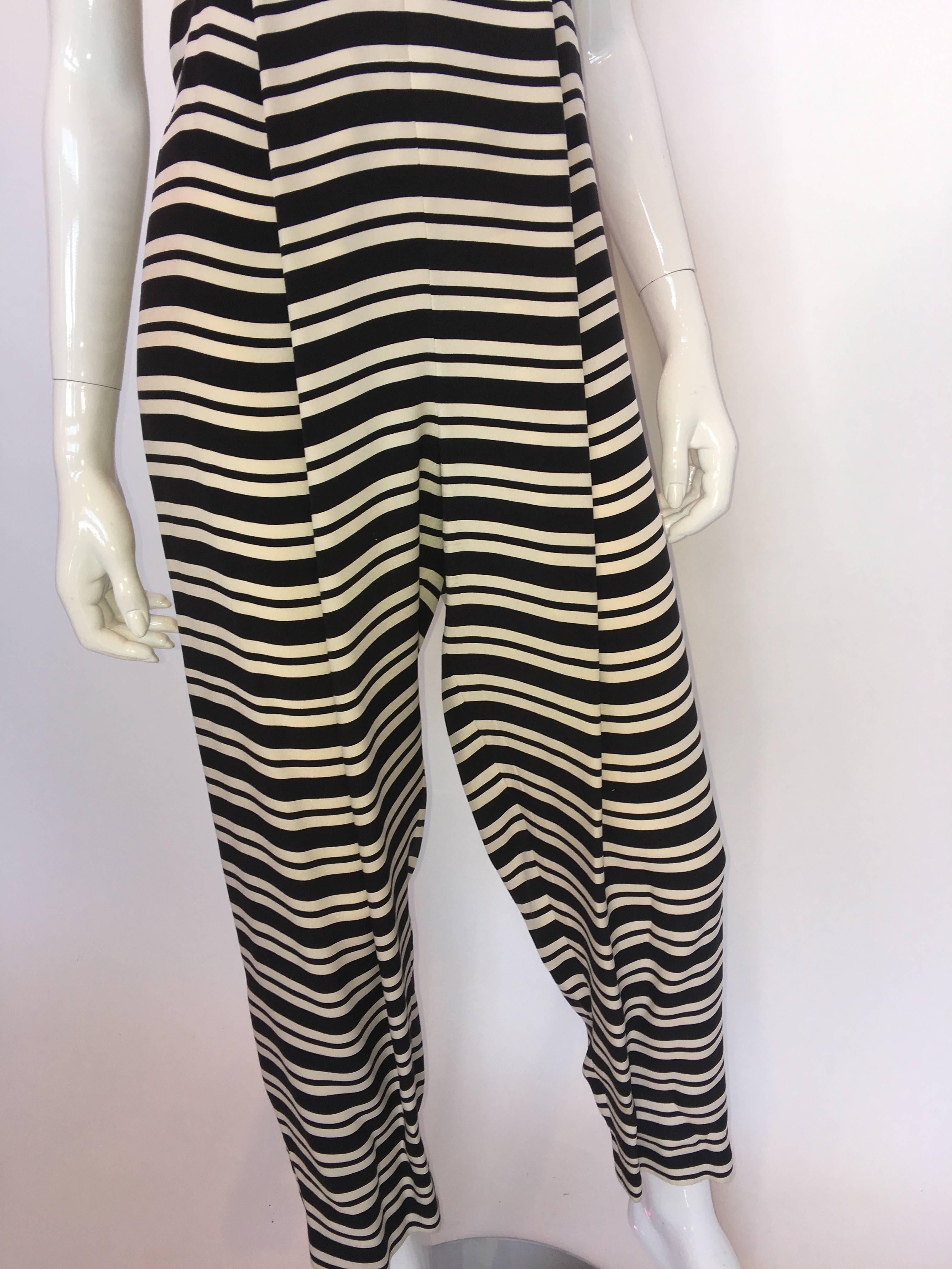 1970s Geoffrey Beene Black & White Striped Halter Neck Jumpsuit For Sale 1