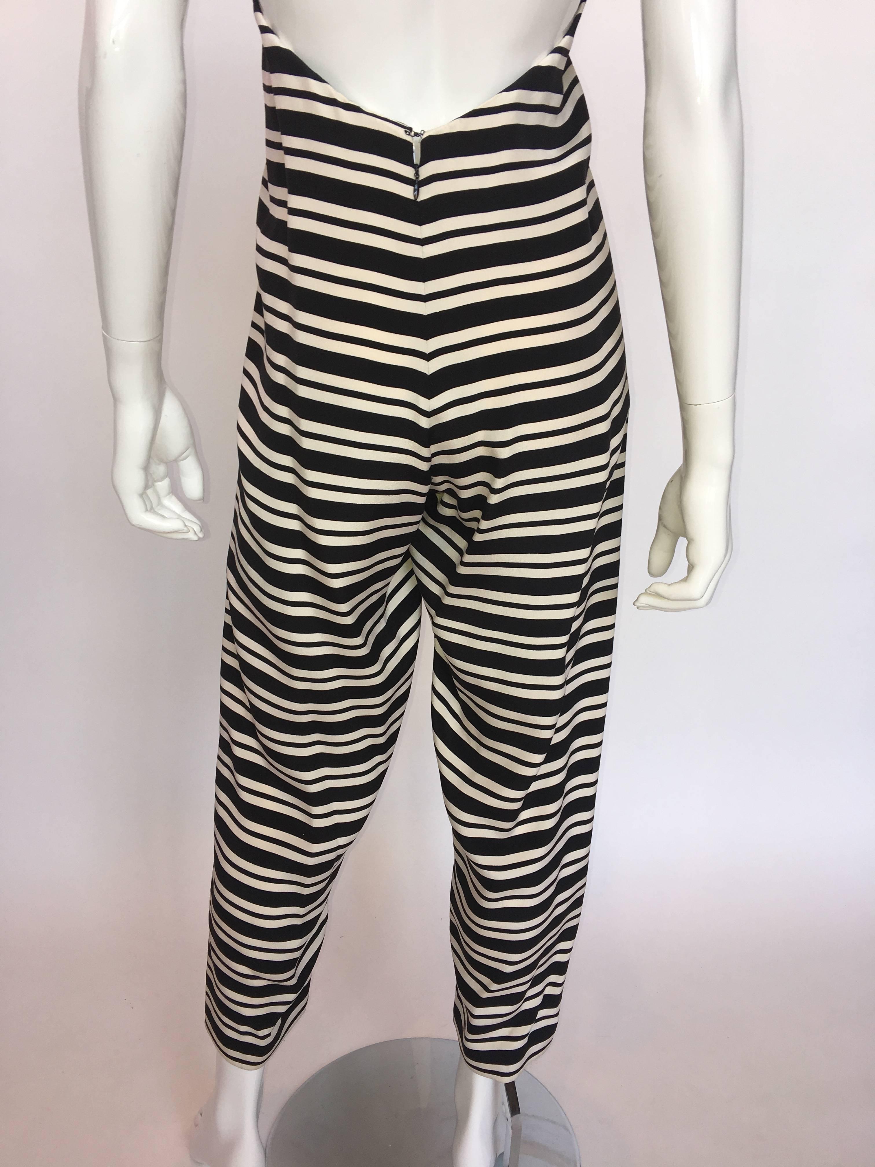 1970s Geoffrey Beene Black & White Striped Halter Neck Jumpsuit For Sale 3