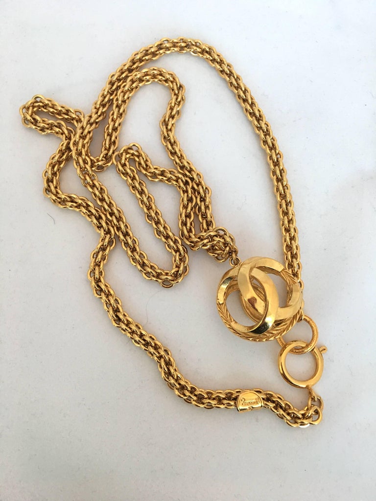 Chanel Gold Tone Necklace with 3D Orb Monogram Double C Pendant, 1980s ...