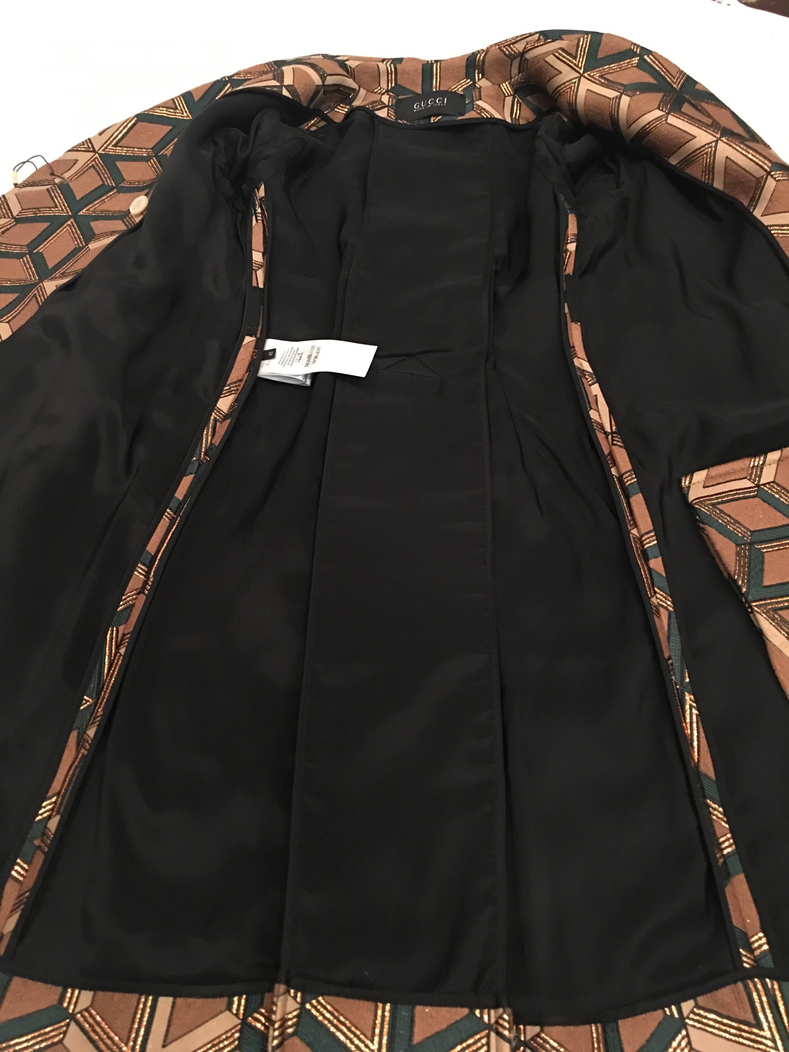 Gucci Geometric Copper and Tan Double Breasted Wool Coat  2