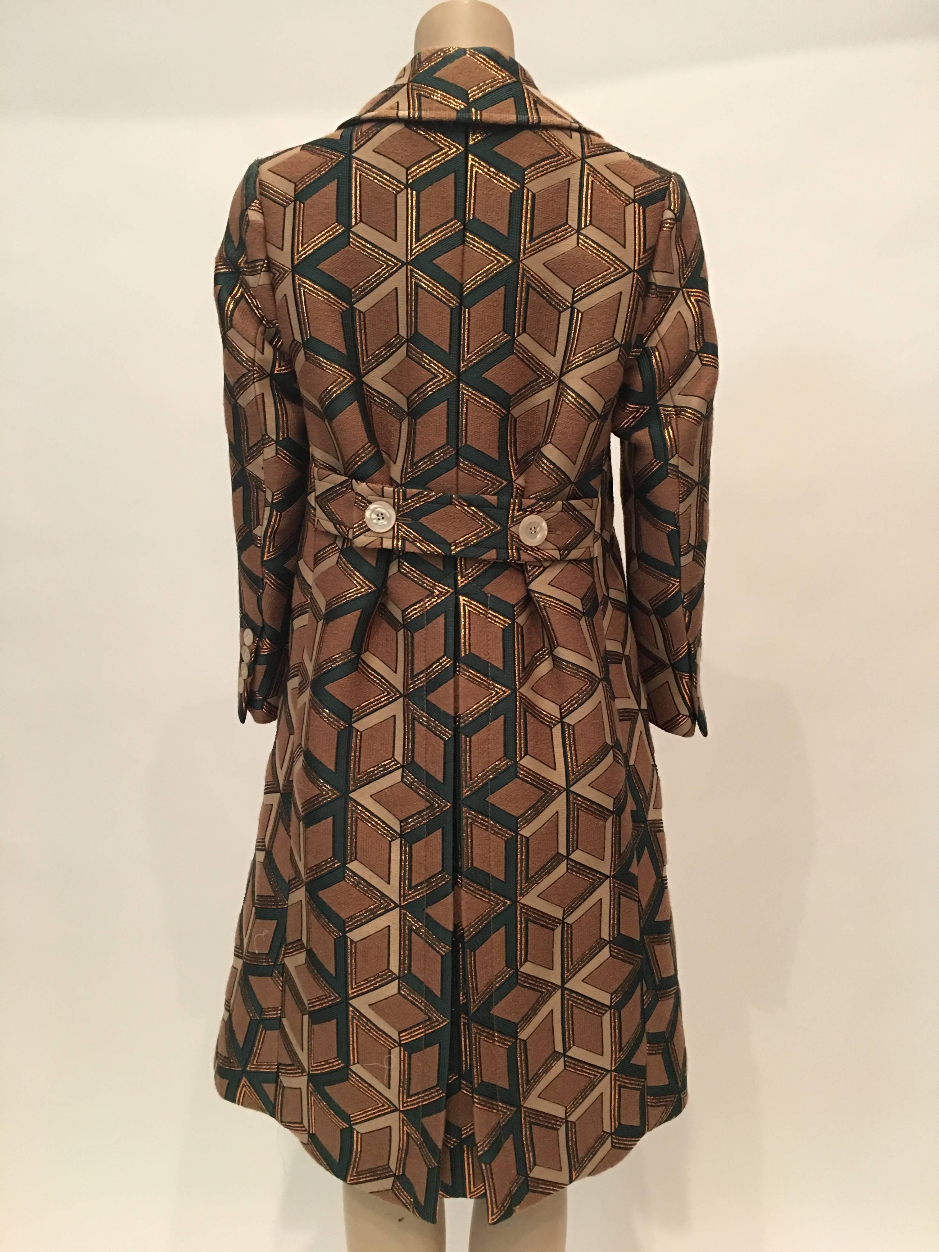 Gucci Geometric Copper and Tan Double Breasted Wool Coat  In Good Condition In Los Angeles, CA