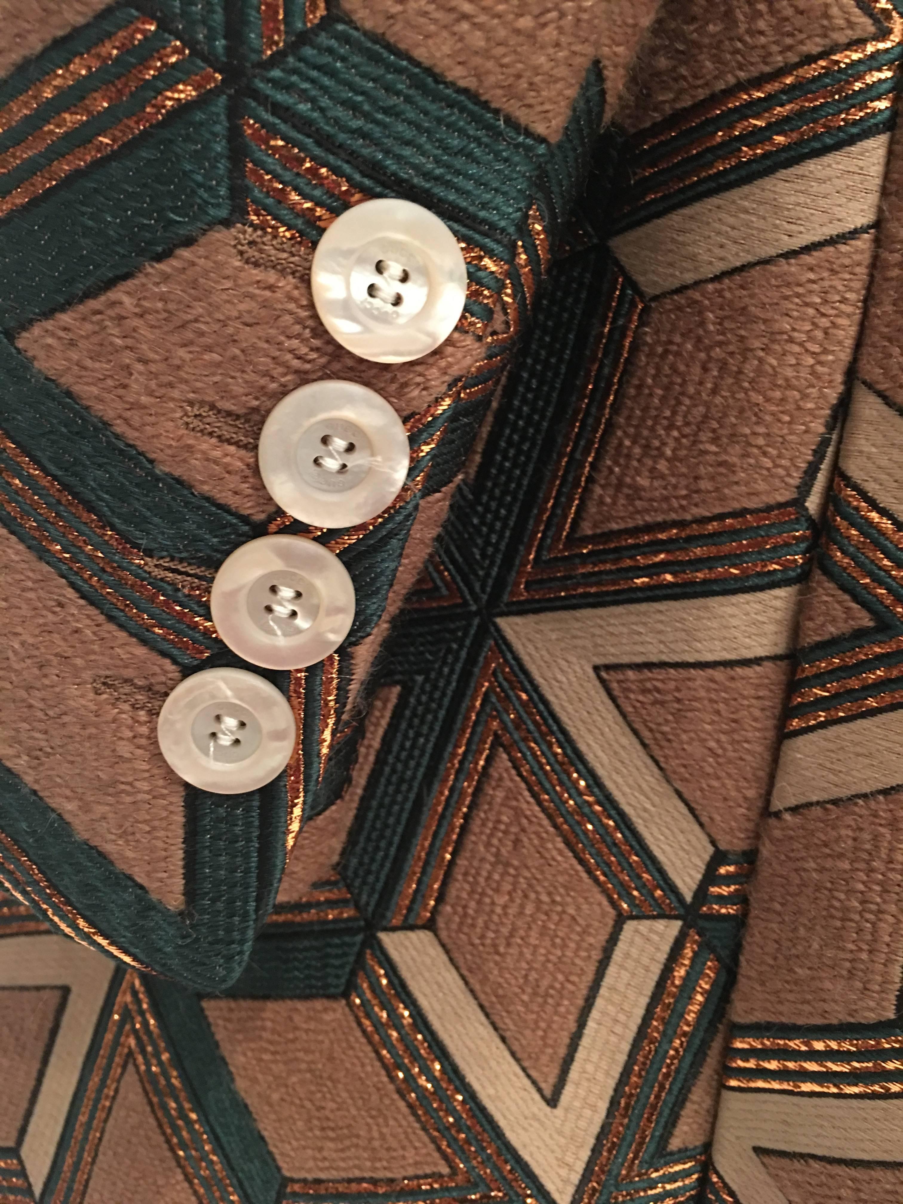 Gucci Geometric Copper and Tan Double Breasted Wool Coat  3
