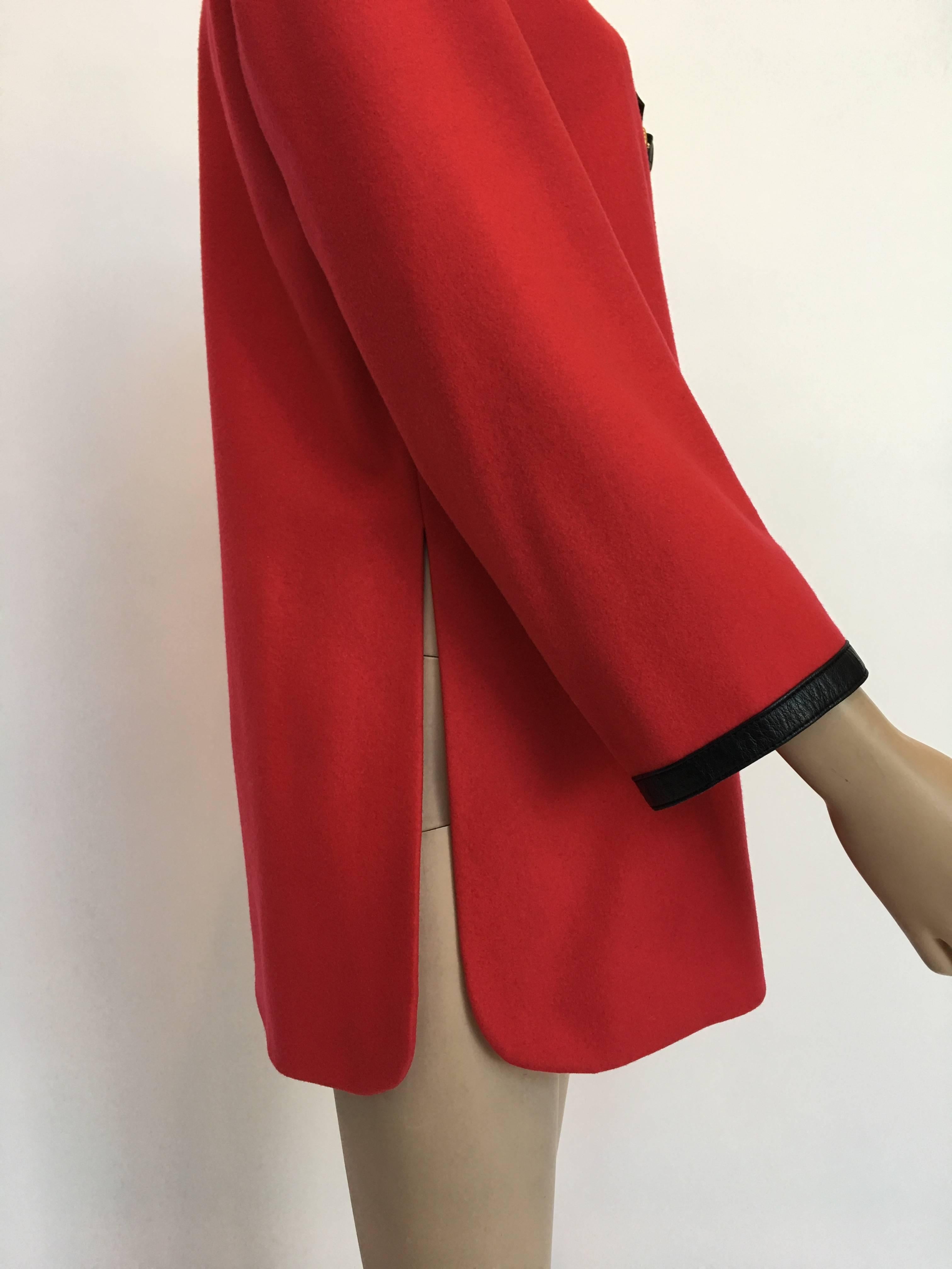 Hermes 1970's Crimson Red Tunic Top with Black Leather Strapping In Good Condition For Sale In Los Angeles, CA