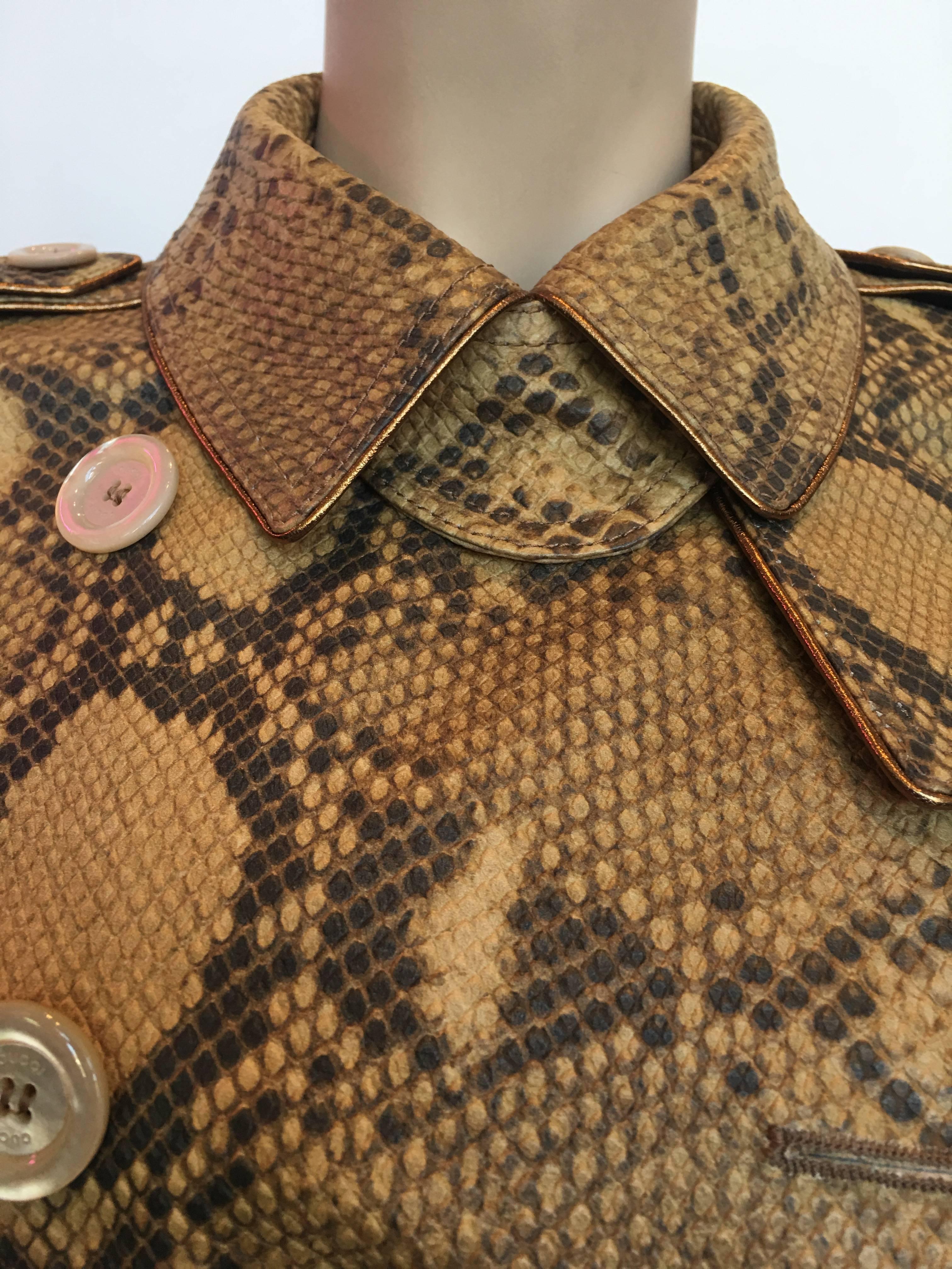 GUCCI Leather Snake Skin Print Trench In New Condition In Los Angeles, CA