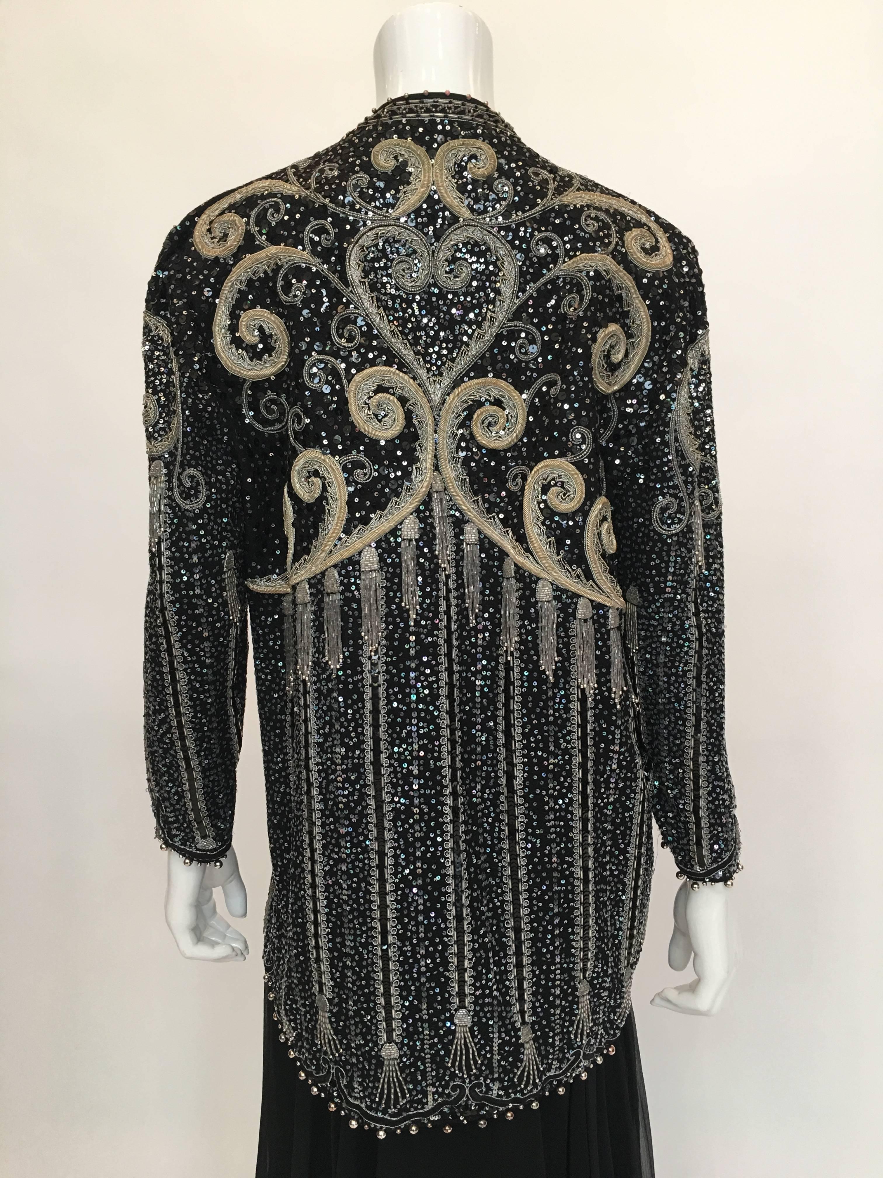 Black Zandra Rhodes 1980's Beaded and Sequined Jacket For Sale