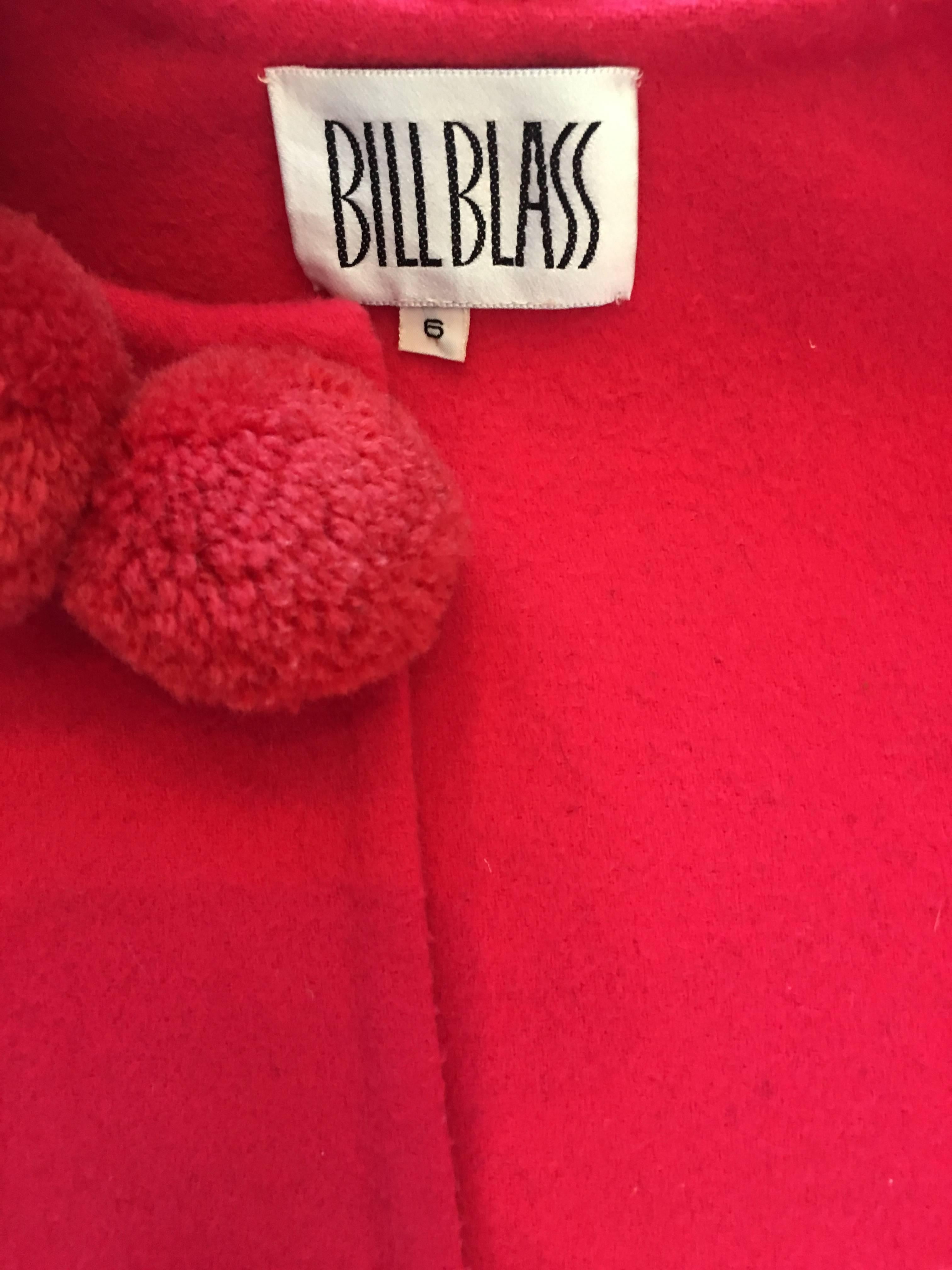 Bill Blass 1980's Pink Coral Pom Pom Wool Coat For Sale 3