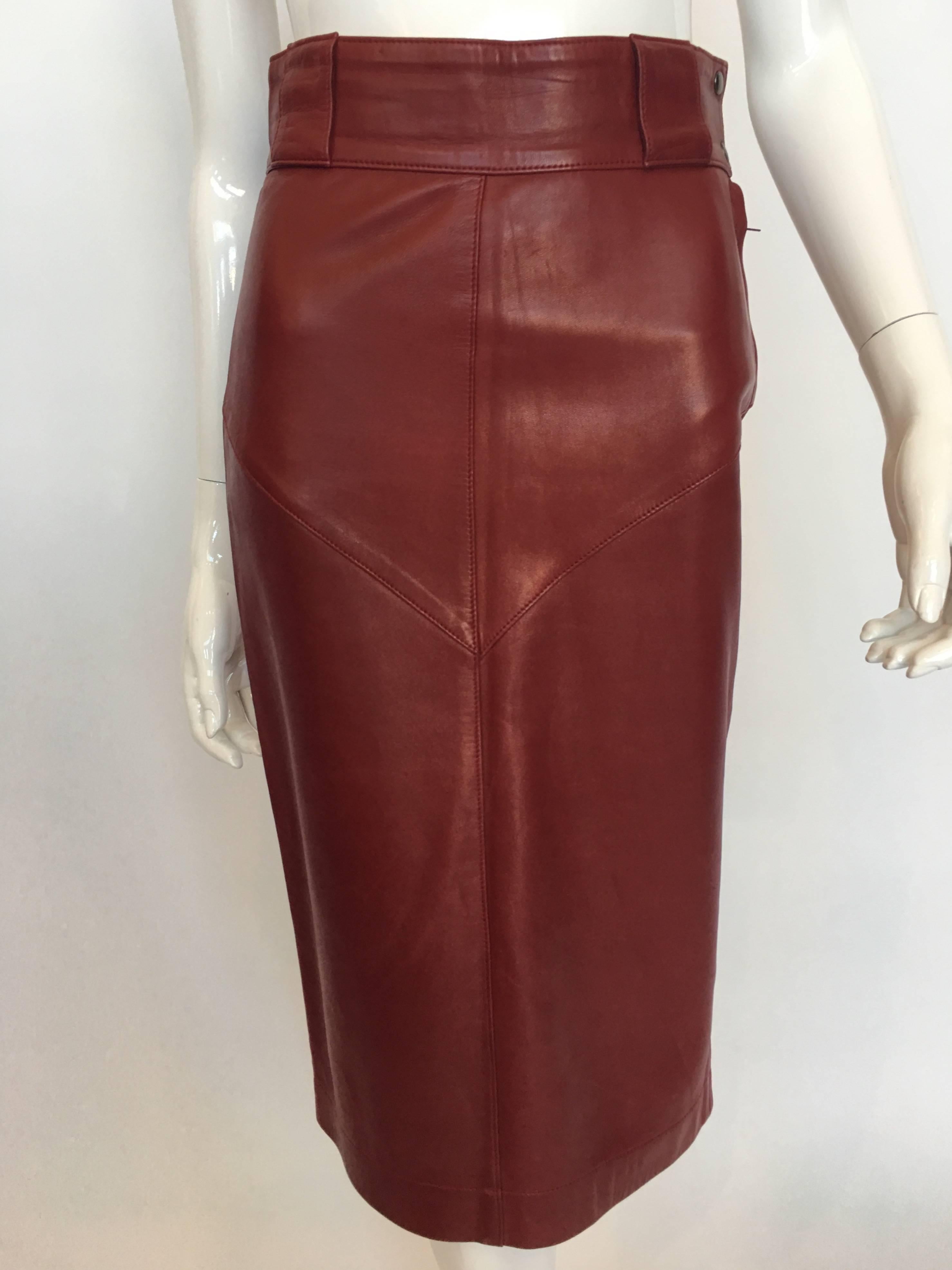 Alaïa 1980's Red Leather Skirt Suit For Sale 1