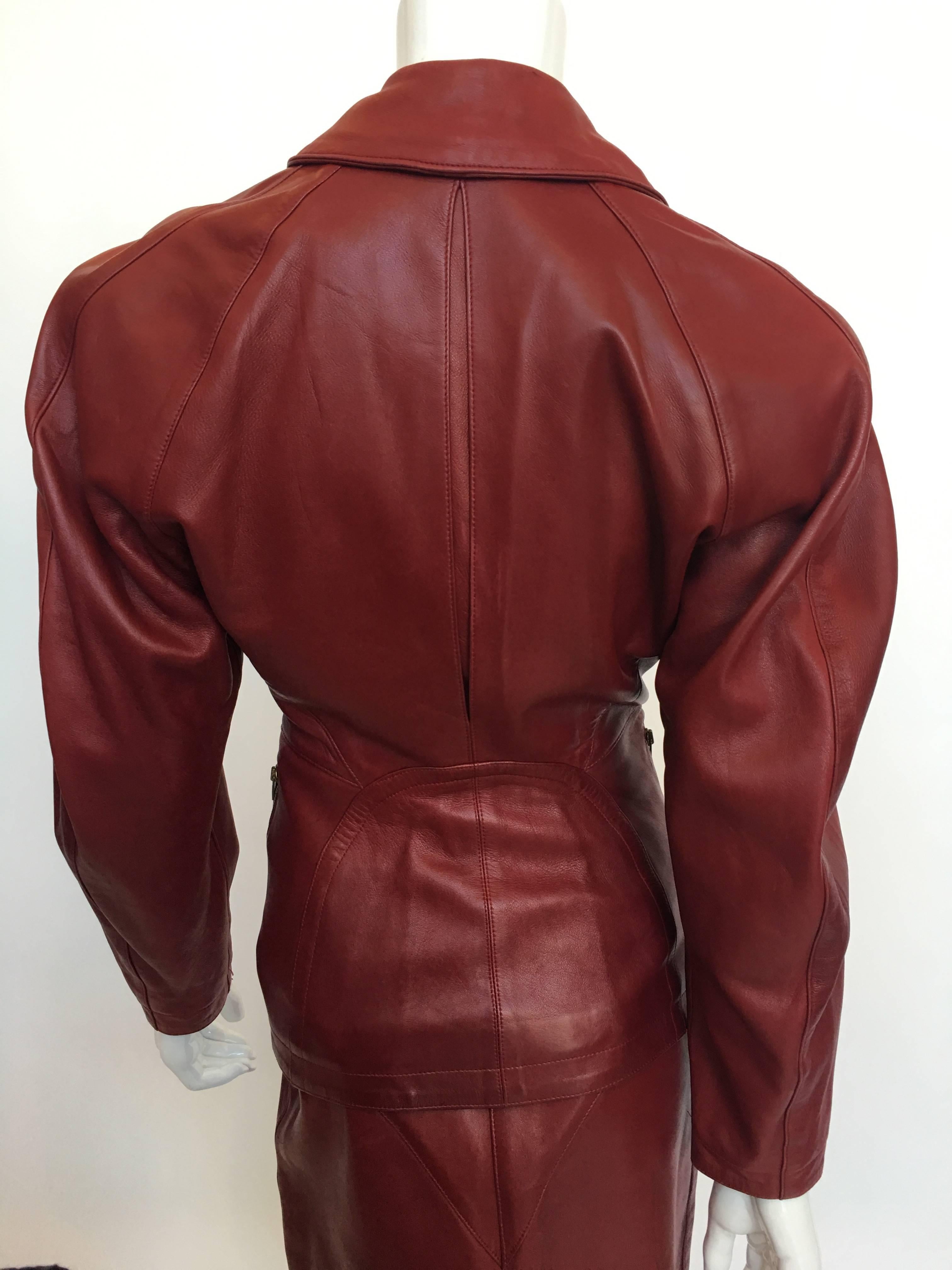 Alaïa 1980's Red Leather Skirt Suit In Good Condition For Sale In Los Angeles, CA
