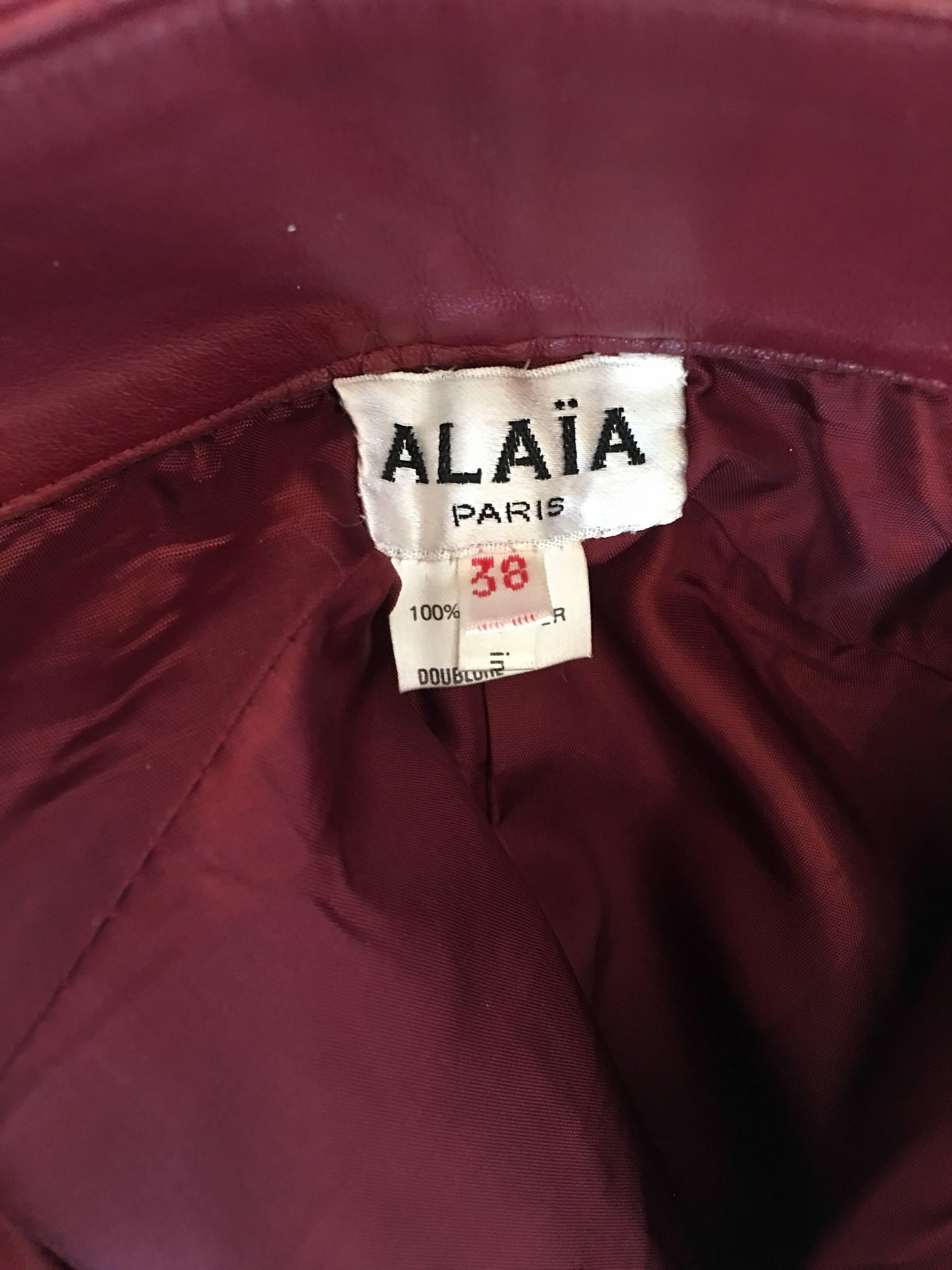 Alaïa 1980's Red Leather Skirt Suit For Sale 3
