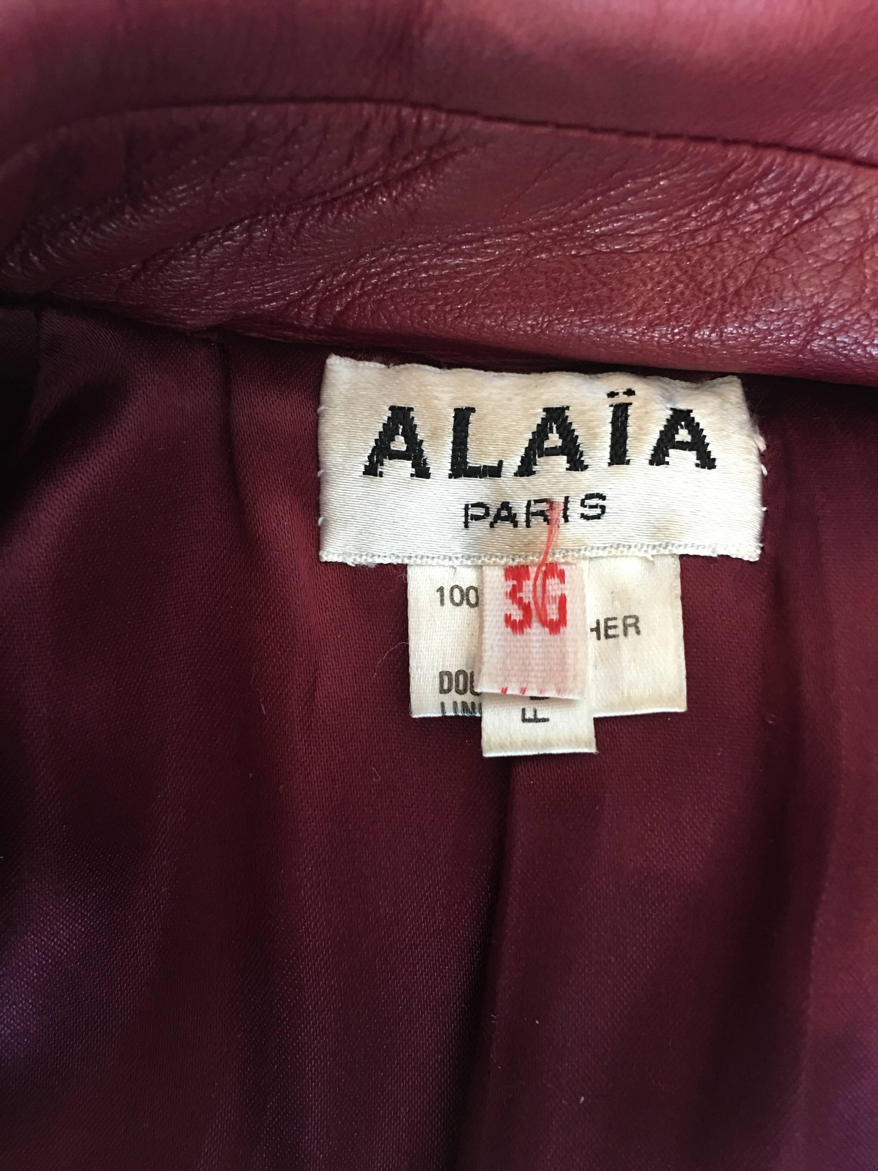 Alaïa 1980's Red Leather Skirt Suit For Sale 2