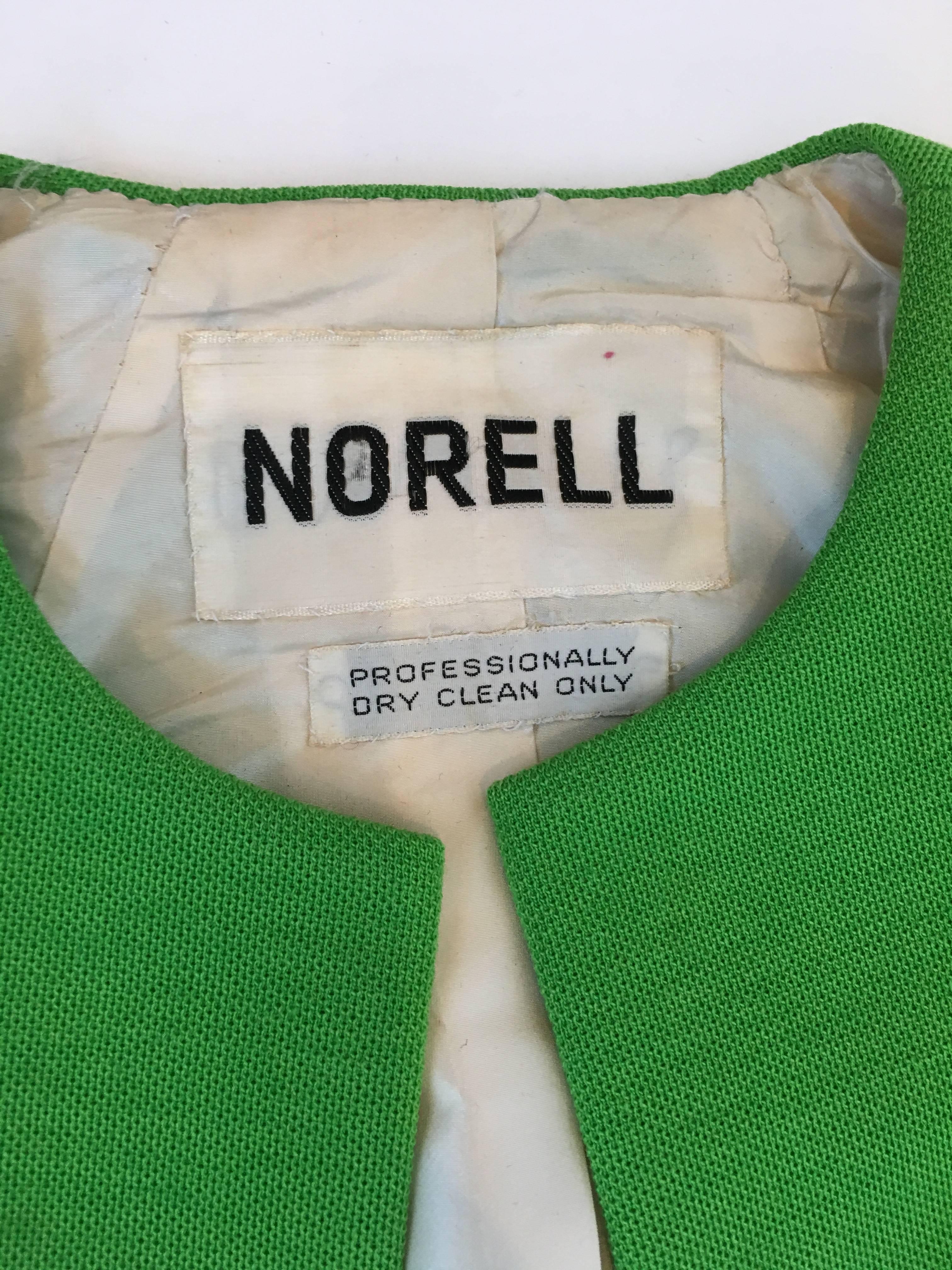 Manteau vert Kelly Norell vintage des années 1960 en vente 2
