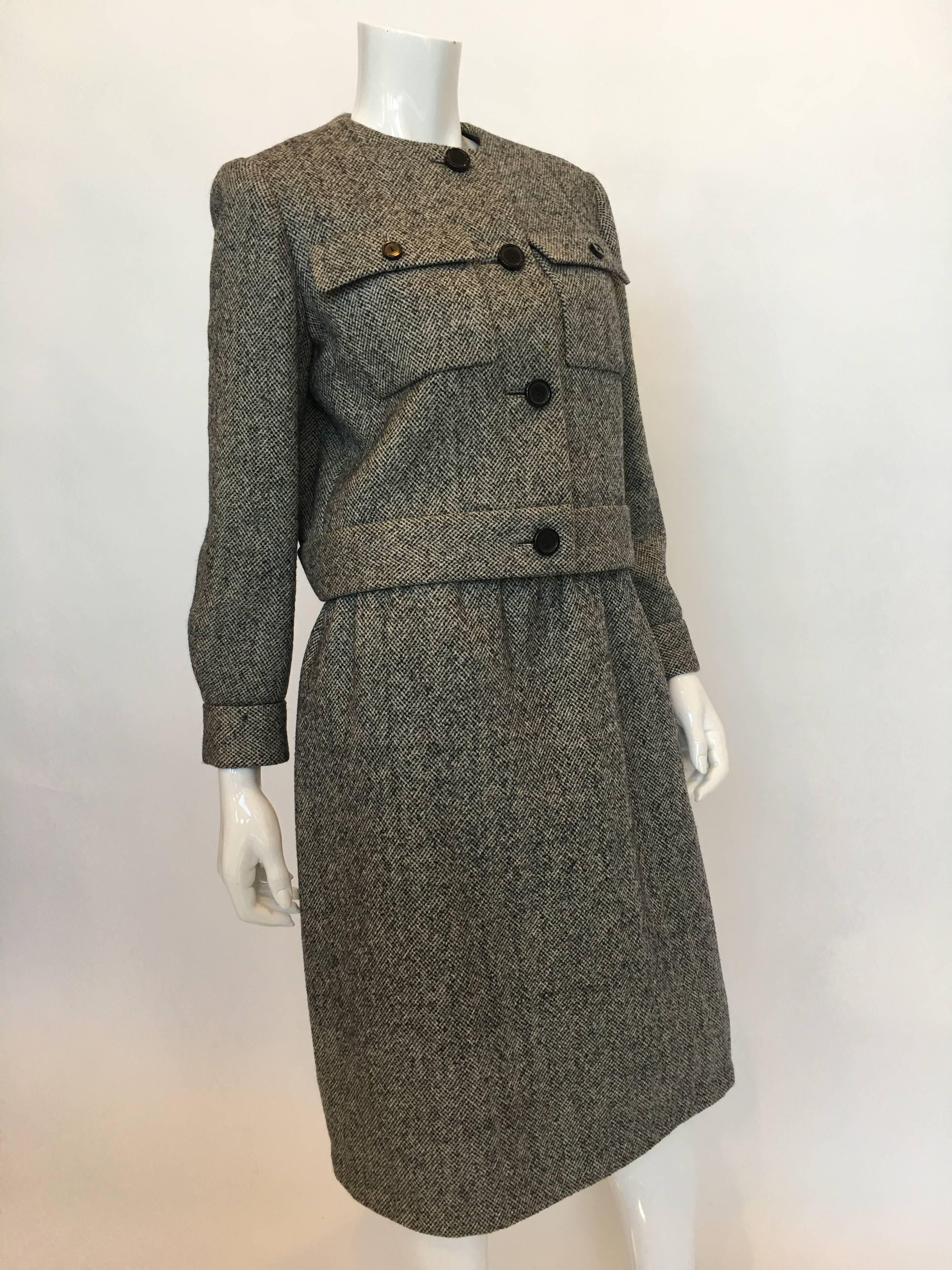 Noir Tailleur jupe en tweed vintage Norell des années 1960 en vente