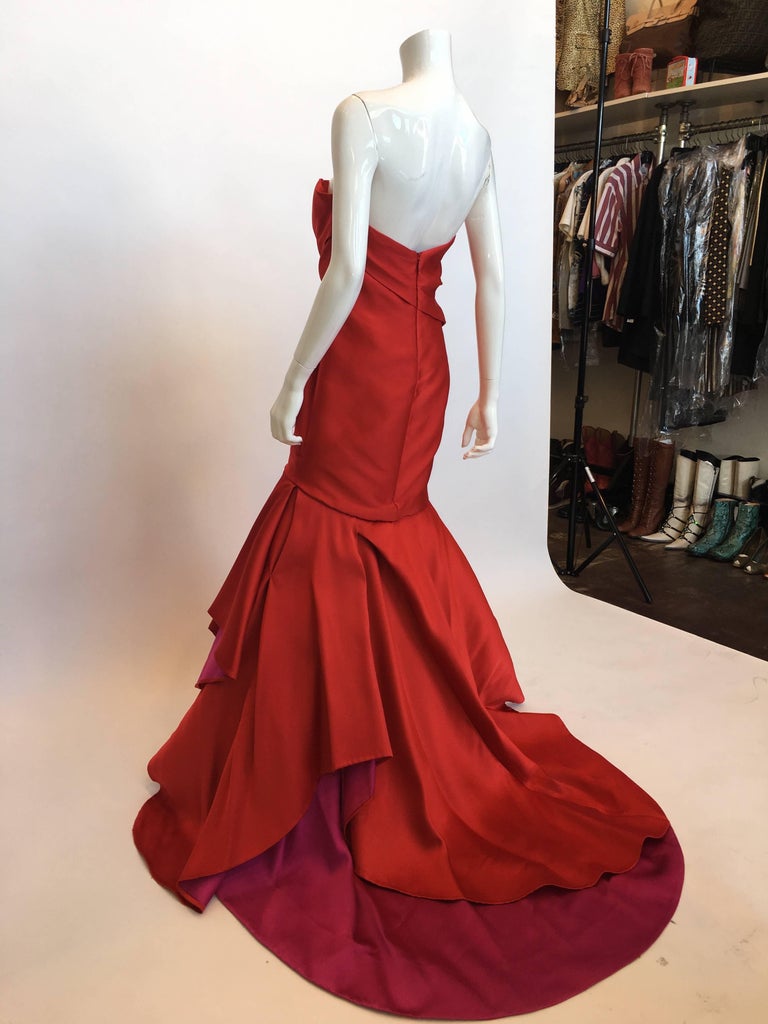 Monique Lhuillier Red Silk Gown For Sale at 1stdibs