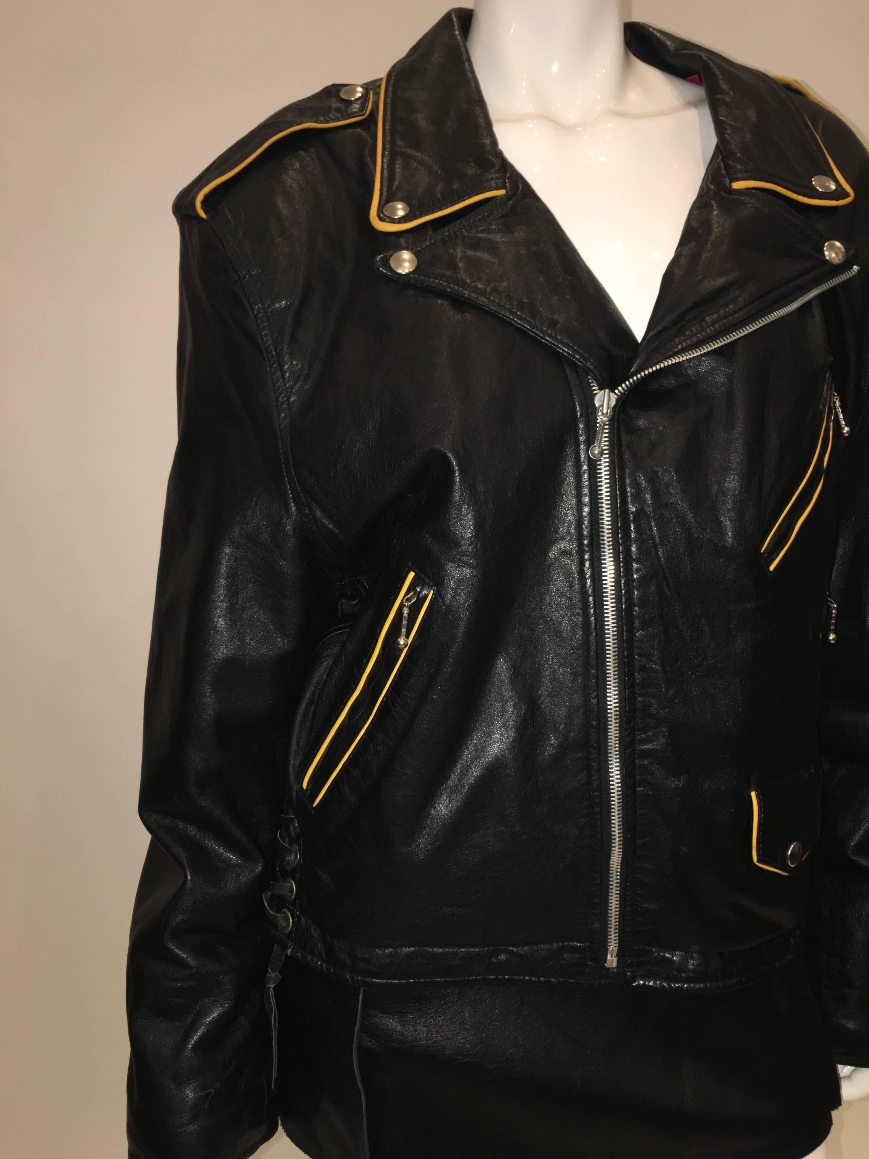 Montana Vintage 1980'S Black Leather Motorcycle Jacket In Good Condition In Los Angeles, CA