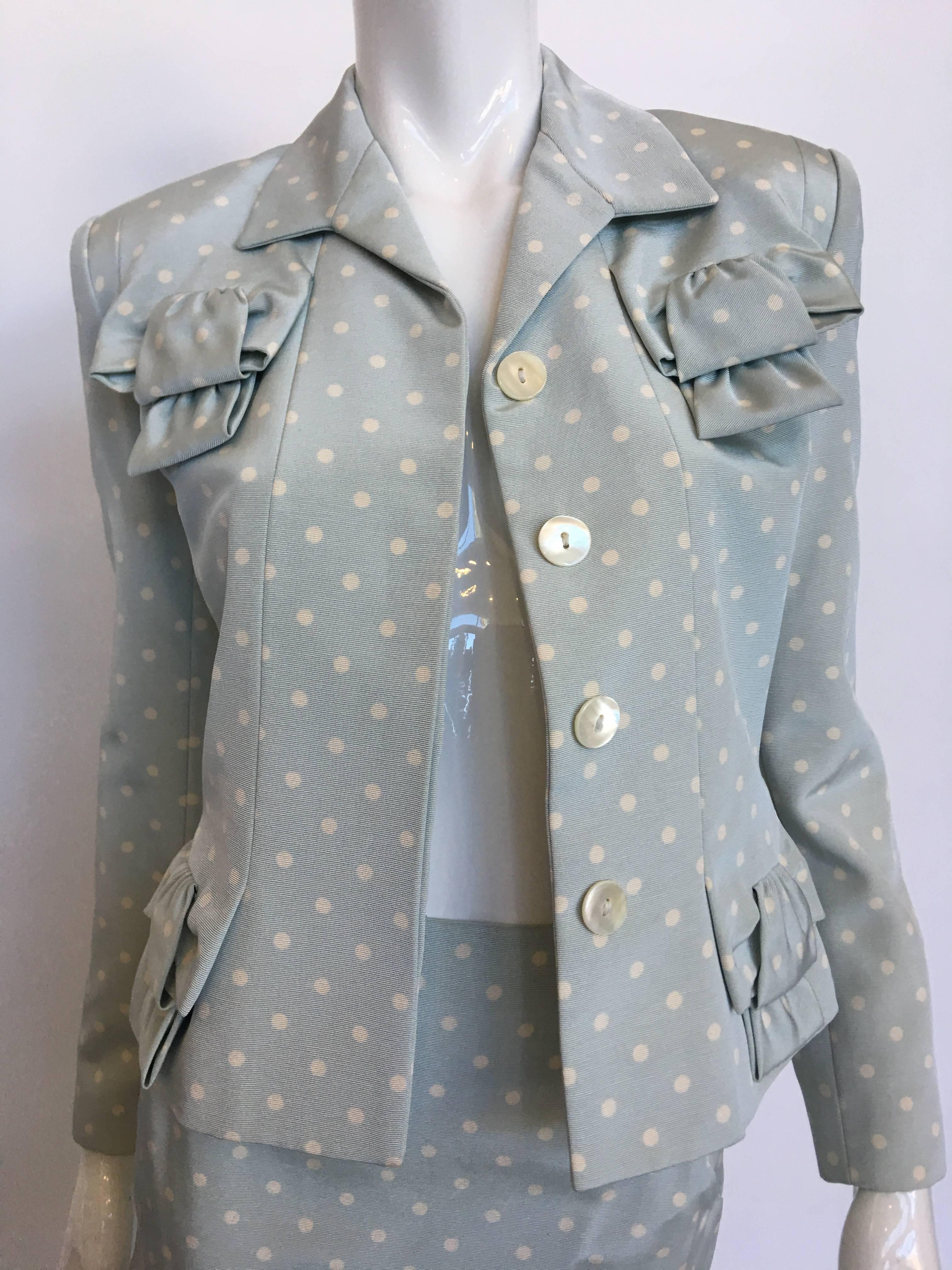 Gray Givenchy 1990's Polka Dot Skirt Suit For Sale