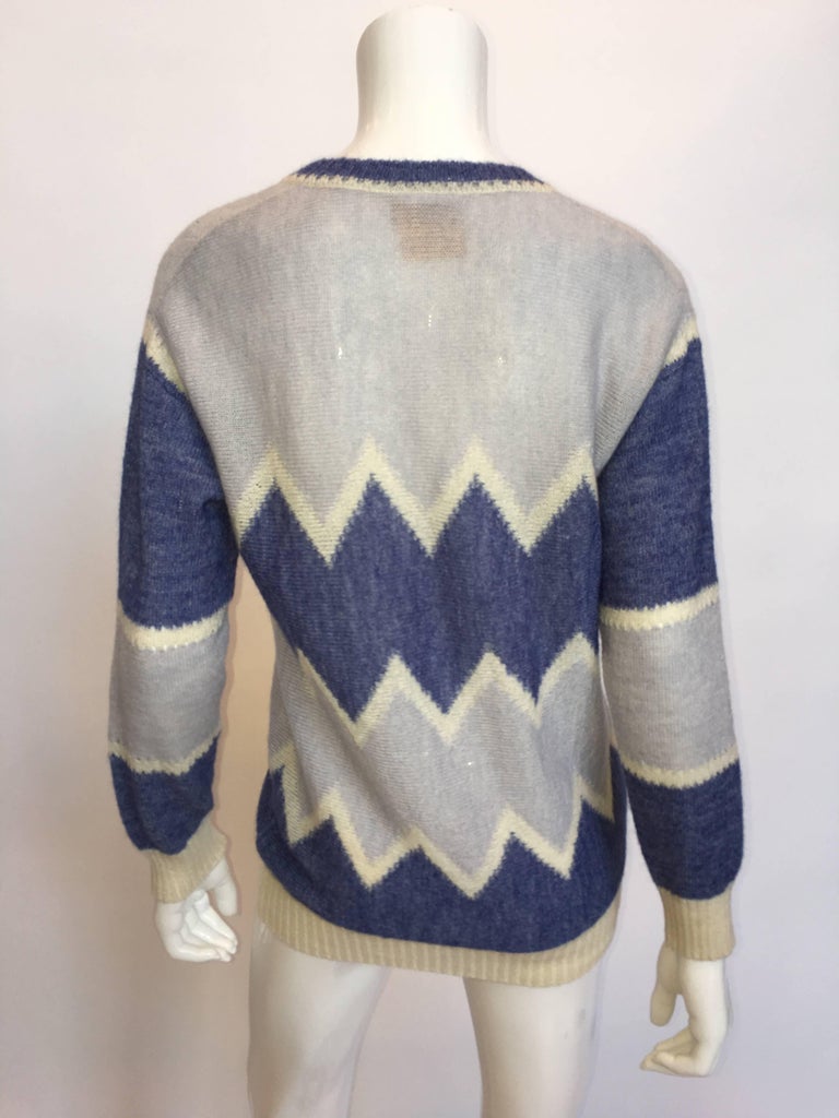 1970s Courreges Navy Blue Angora Sweater