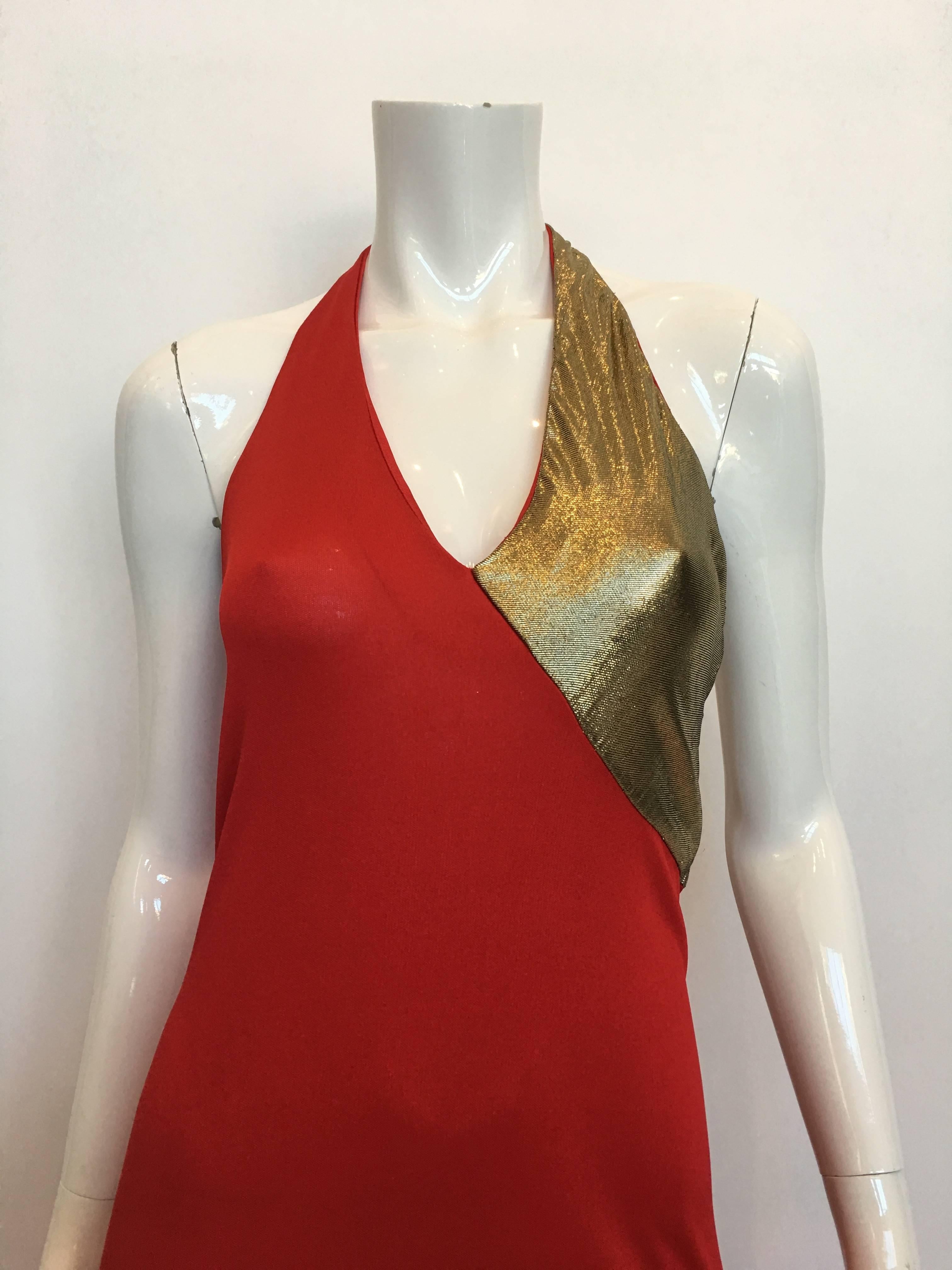 Giorgio Sant'Angelo 1970's Red Jersey Halter Dress In Good Condition For Sale In Los Angeles, CA