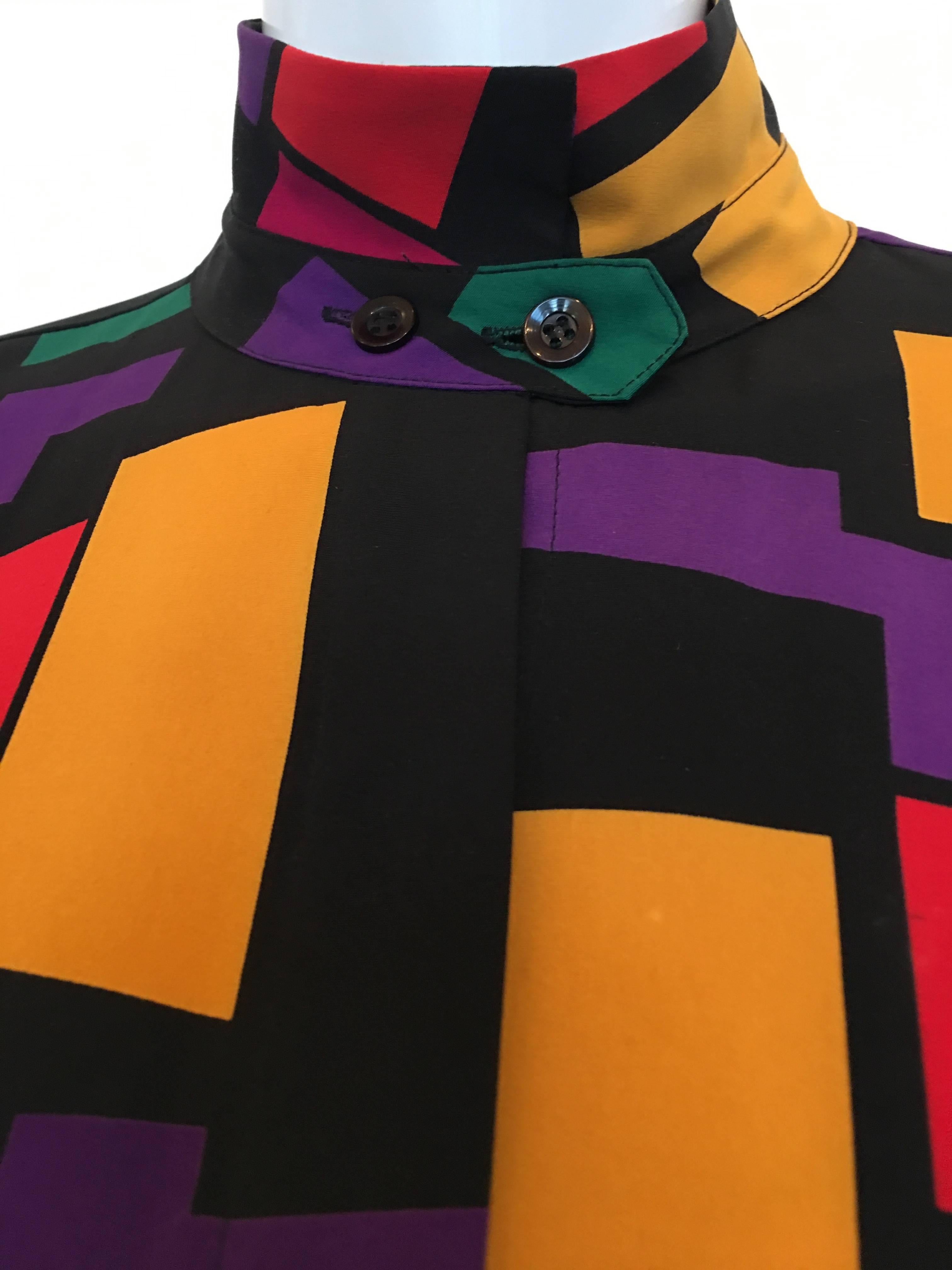 Black Pierre Cardin Vintage 1980's Abstract Print Blouse