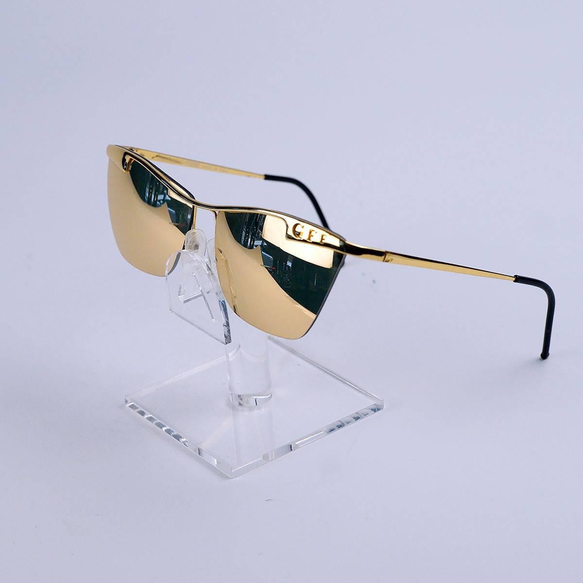Gianfranco Ferre Gold Mirrored Sunglasses In Good Condition In Los Angeles, CA