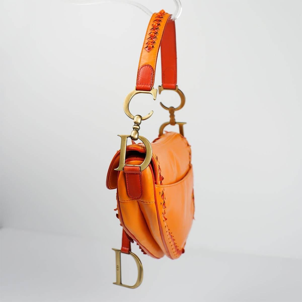Orange Christian Dior Limited Edition Saddle Shoulder Bag