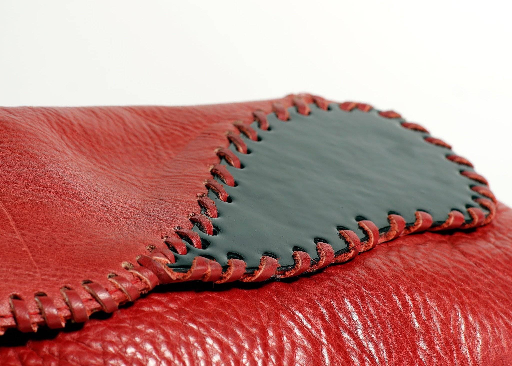 Women's Red Leather Whip Stitched Enamel Clutch, circa 1980 For Sale
