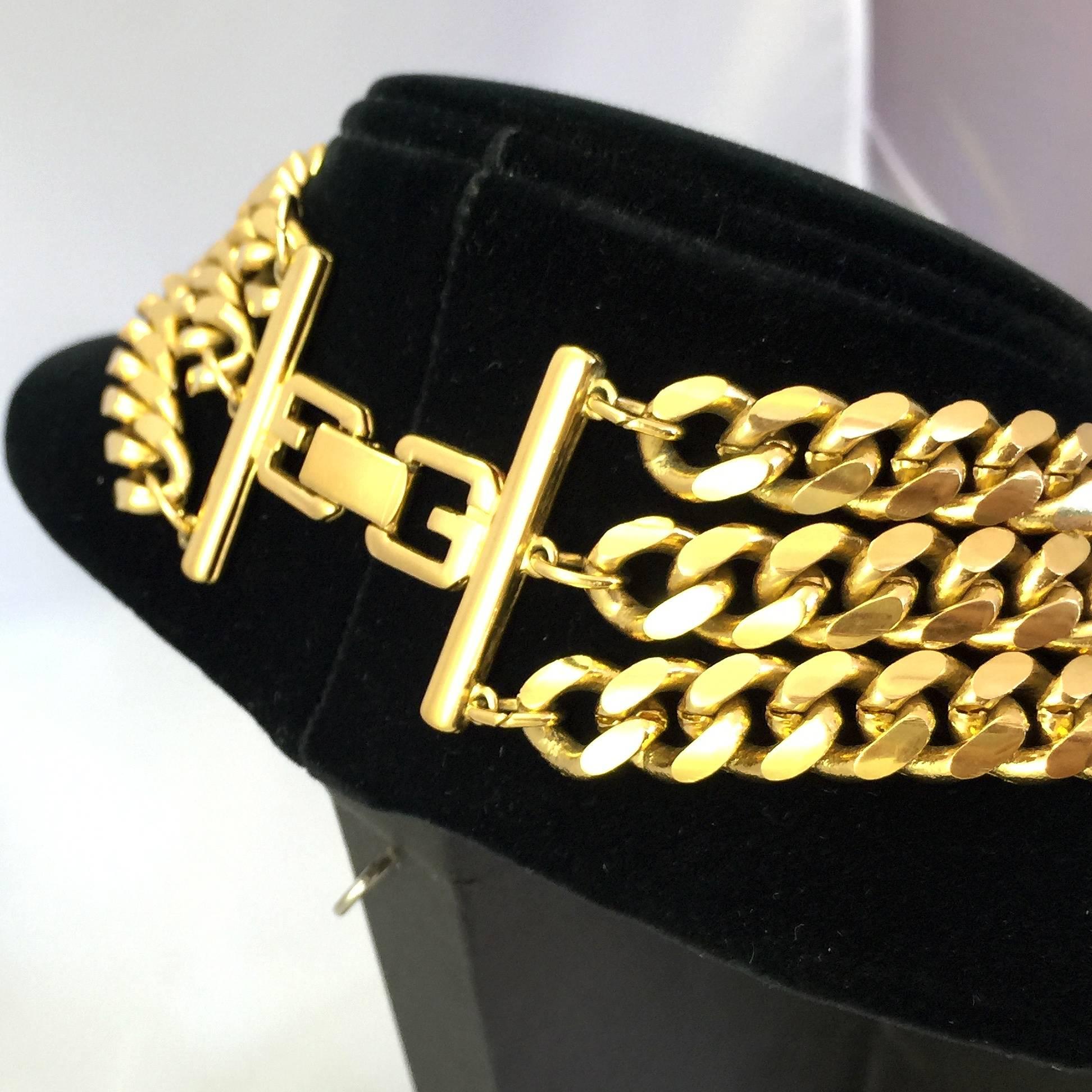 Givenchy Triple Chain Gold Tone Monogram Necklace  In Good Condition In Los Angeles, CA