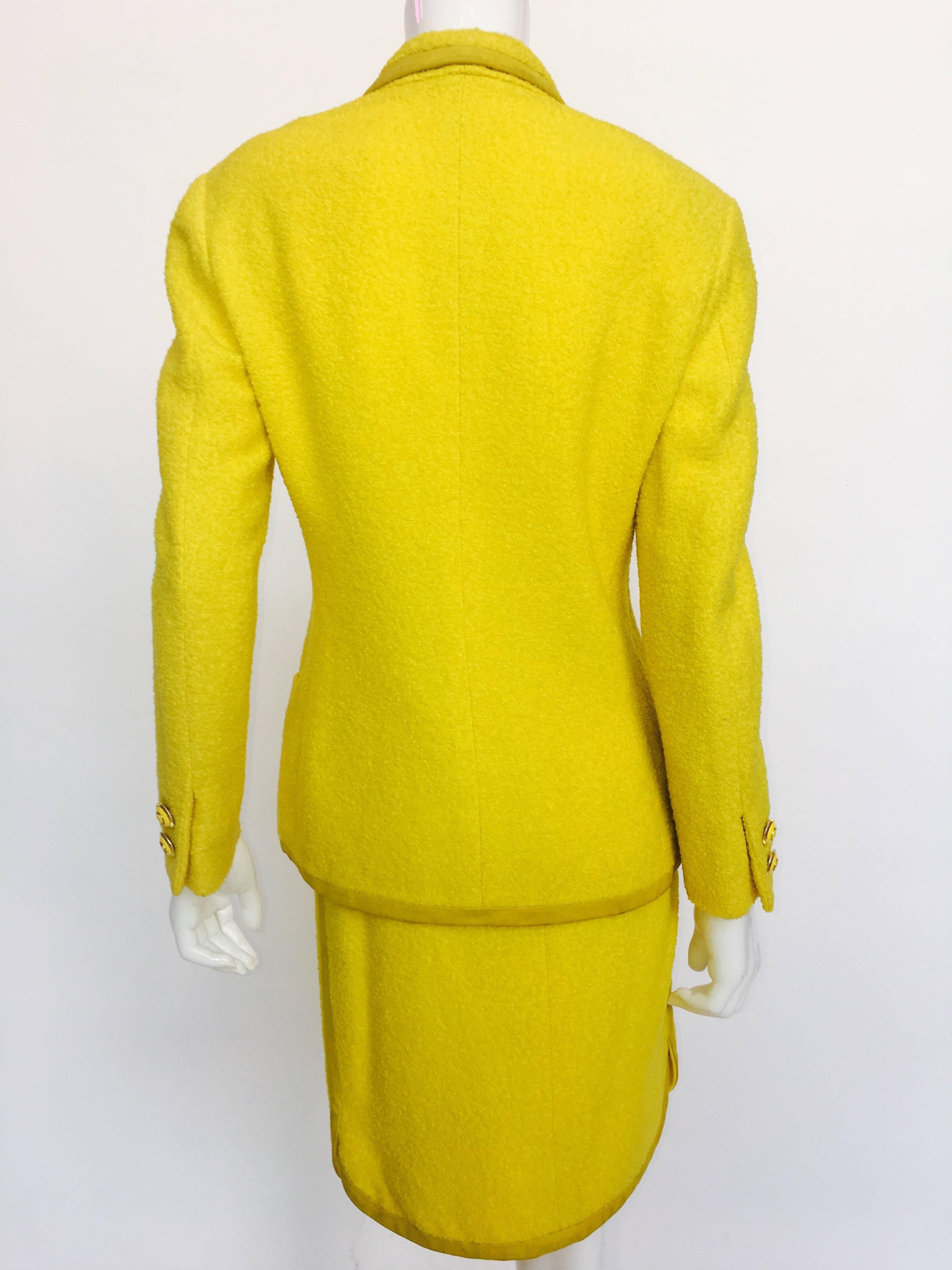 Gianni Versace Yellow Nubby Knit 2 Pc Skirt Suit 1