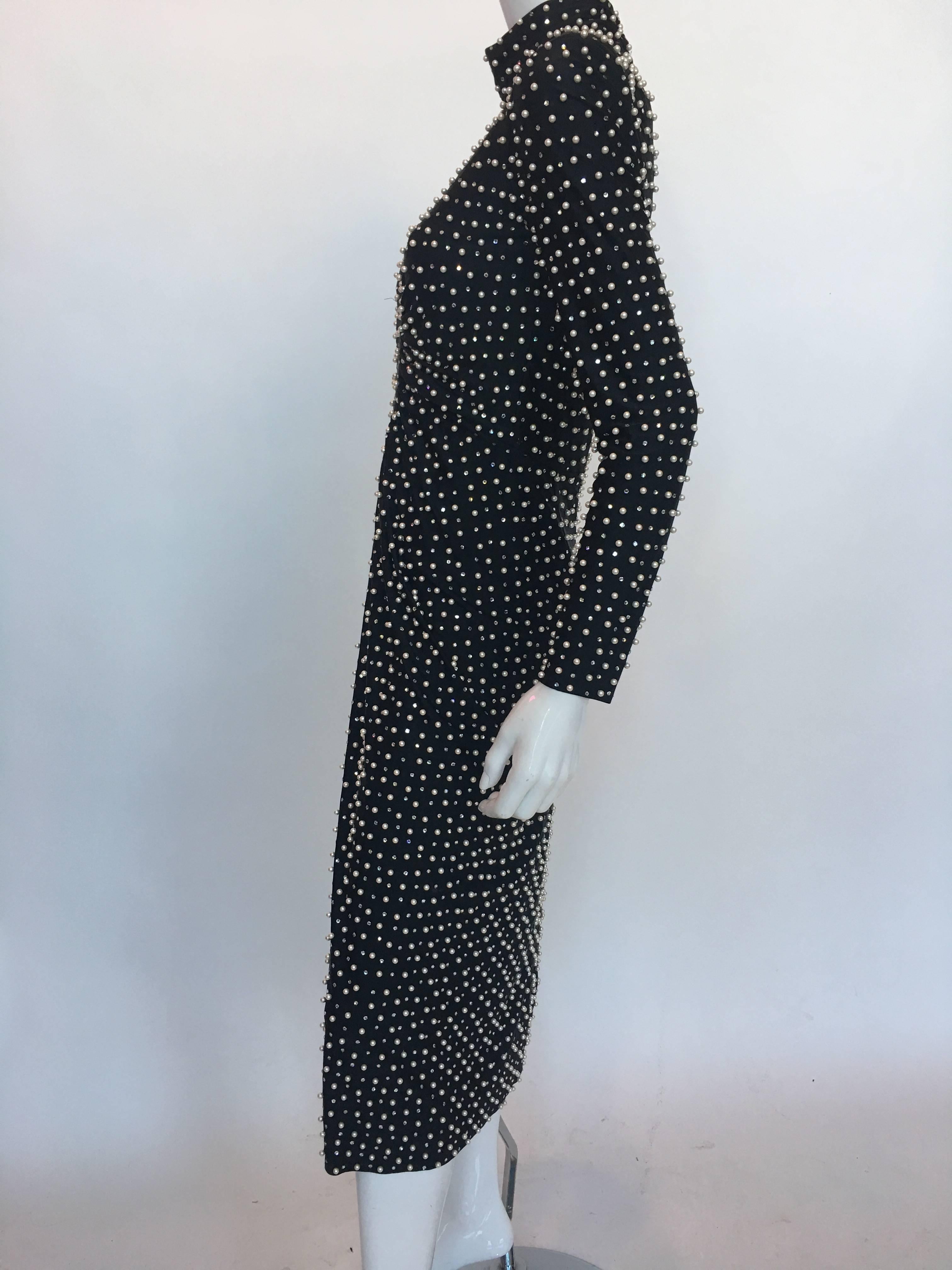 Black Lillie Rubin Pearl Encrusted Dress, 1980s 