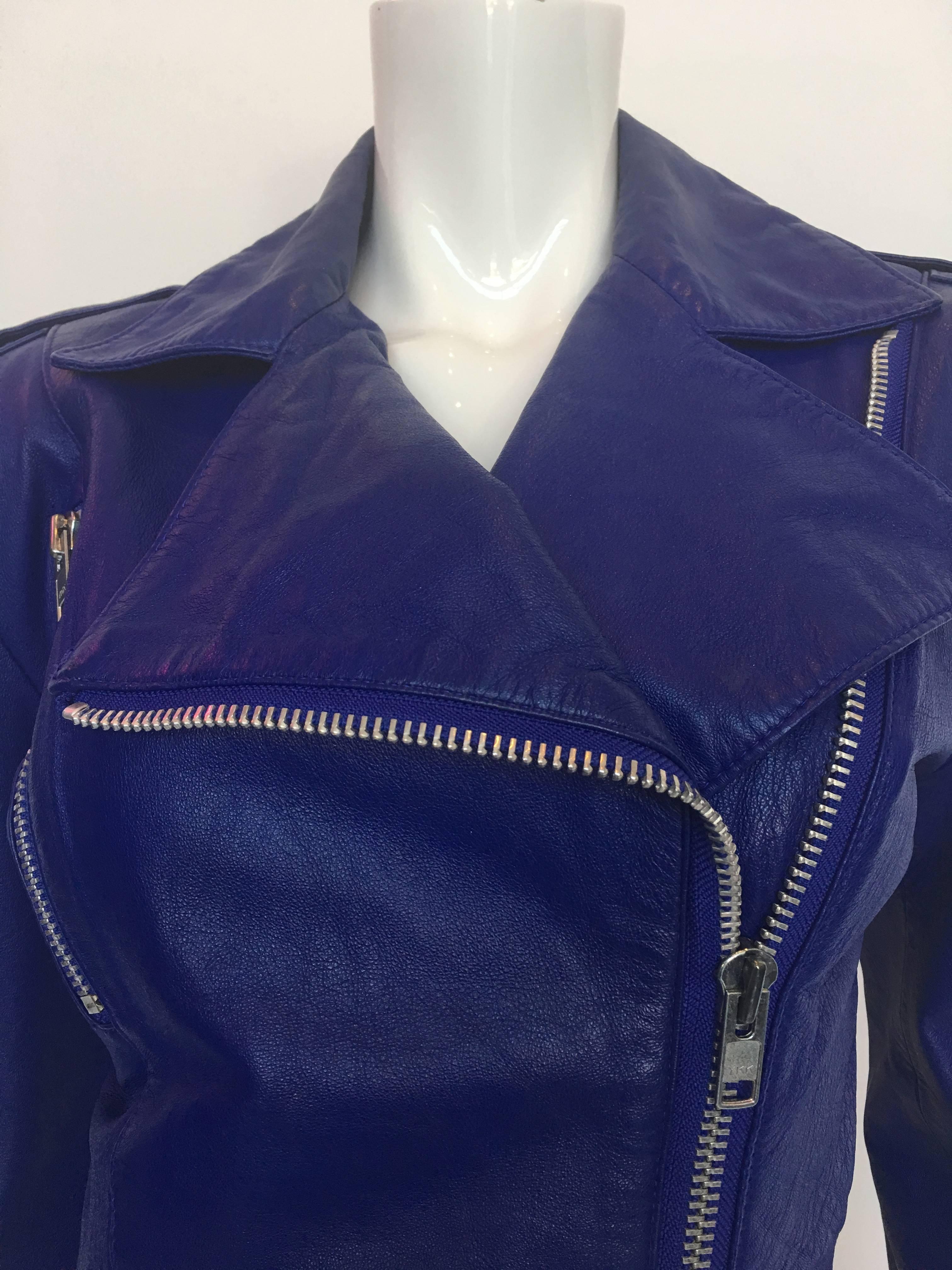Michael Hoban North Beach Leather Purple / Blue Moto Dress with Zippers, 1980s  In Good Condition For Sale In Los Angeles, CA