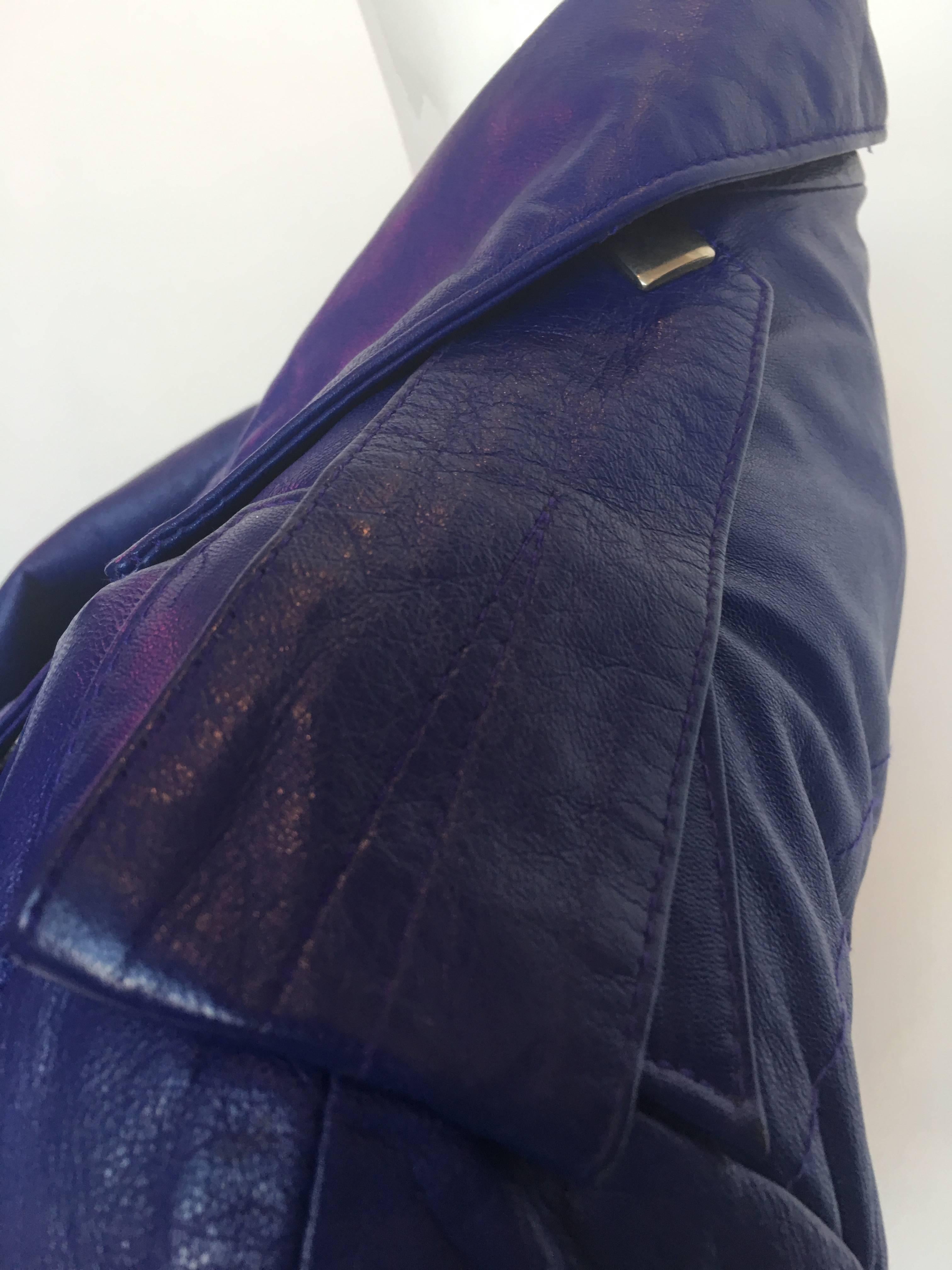 Women's or Men's Michael Hoban North Beach Leather Purple / Blue Moto Dress with Zippers, 1980s  For Sale