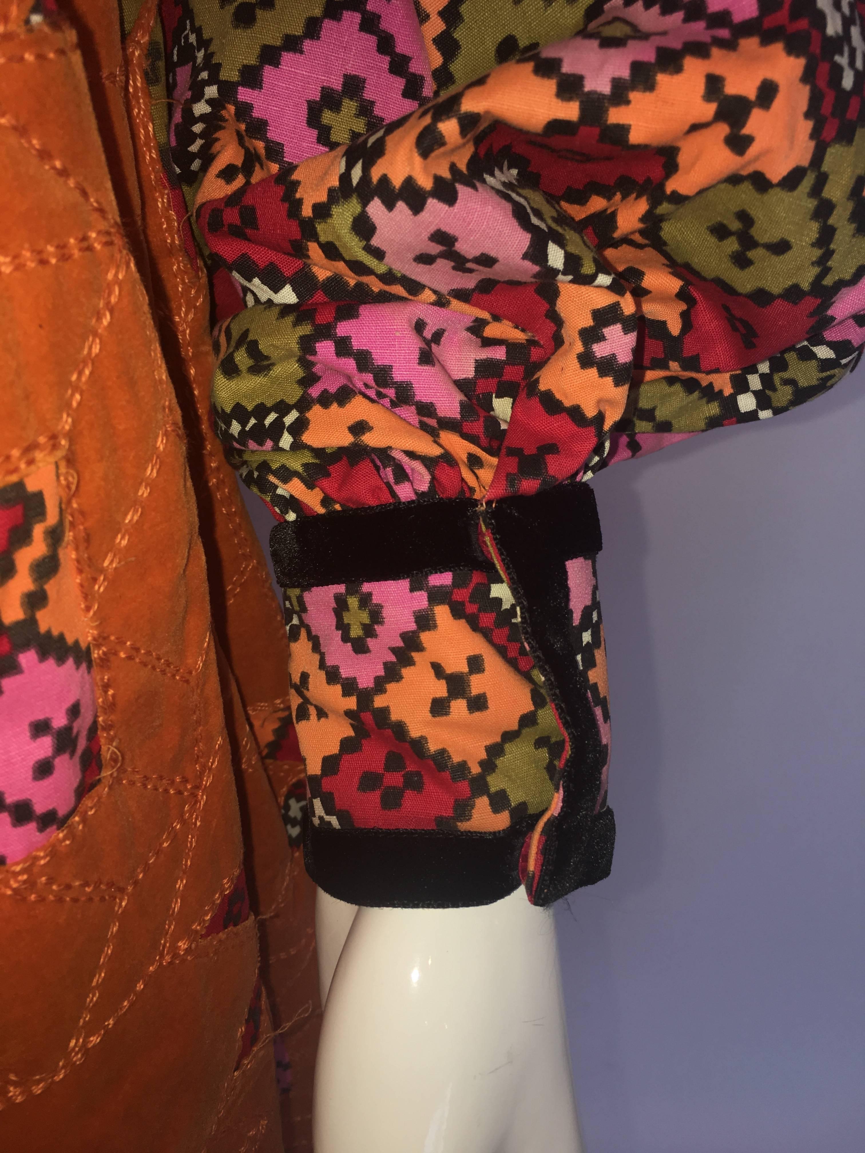 Geoffrey Beene Orange Multi-Color Dress With Quilted Skirt, 1960s  In Good Condition For Sale In Los Angeles, CA