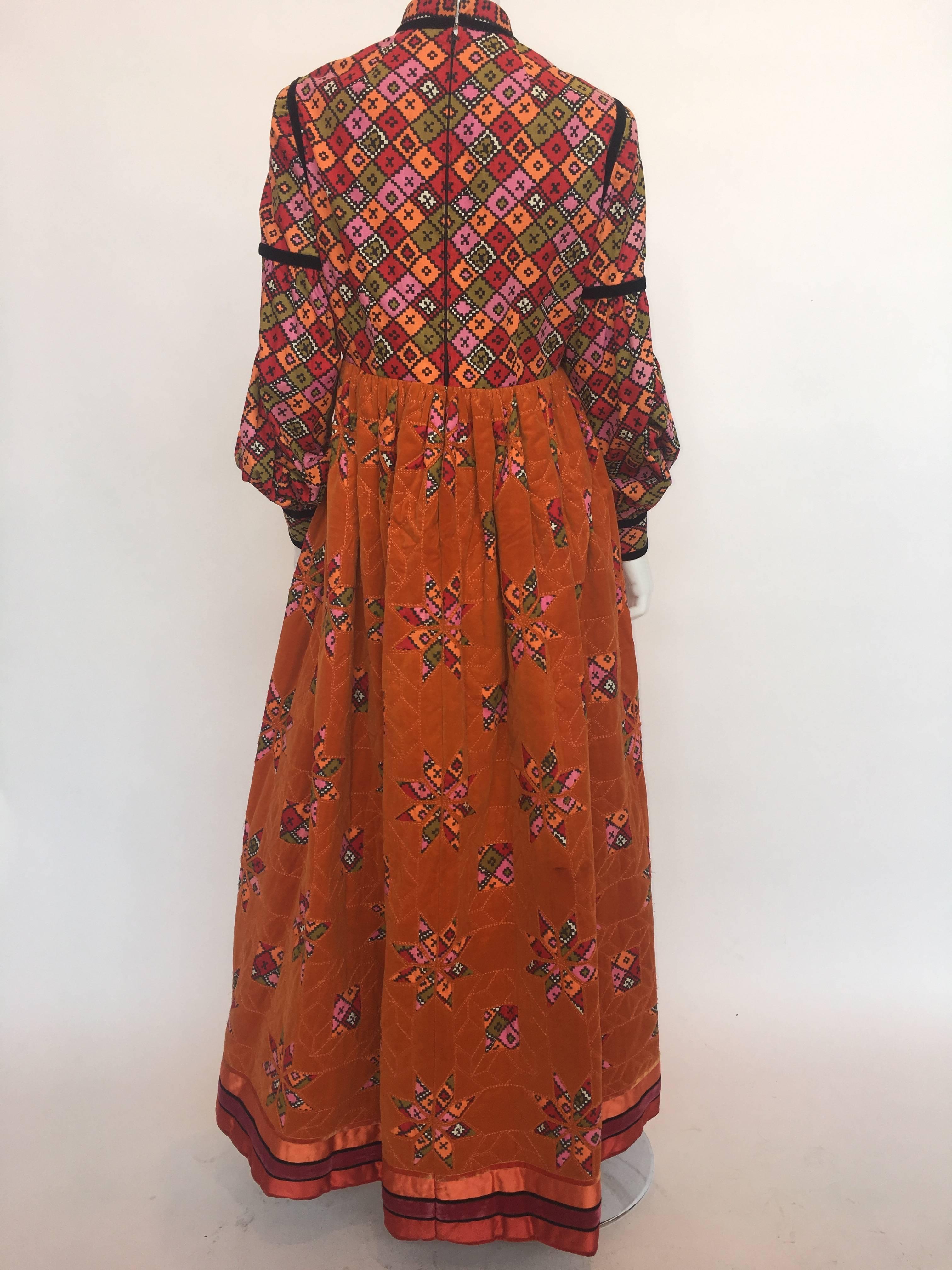 Women's or Men's Geoffrey Beene Orange Multi-Color Dress With Quilted Skirt, 1960s  For Sale