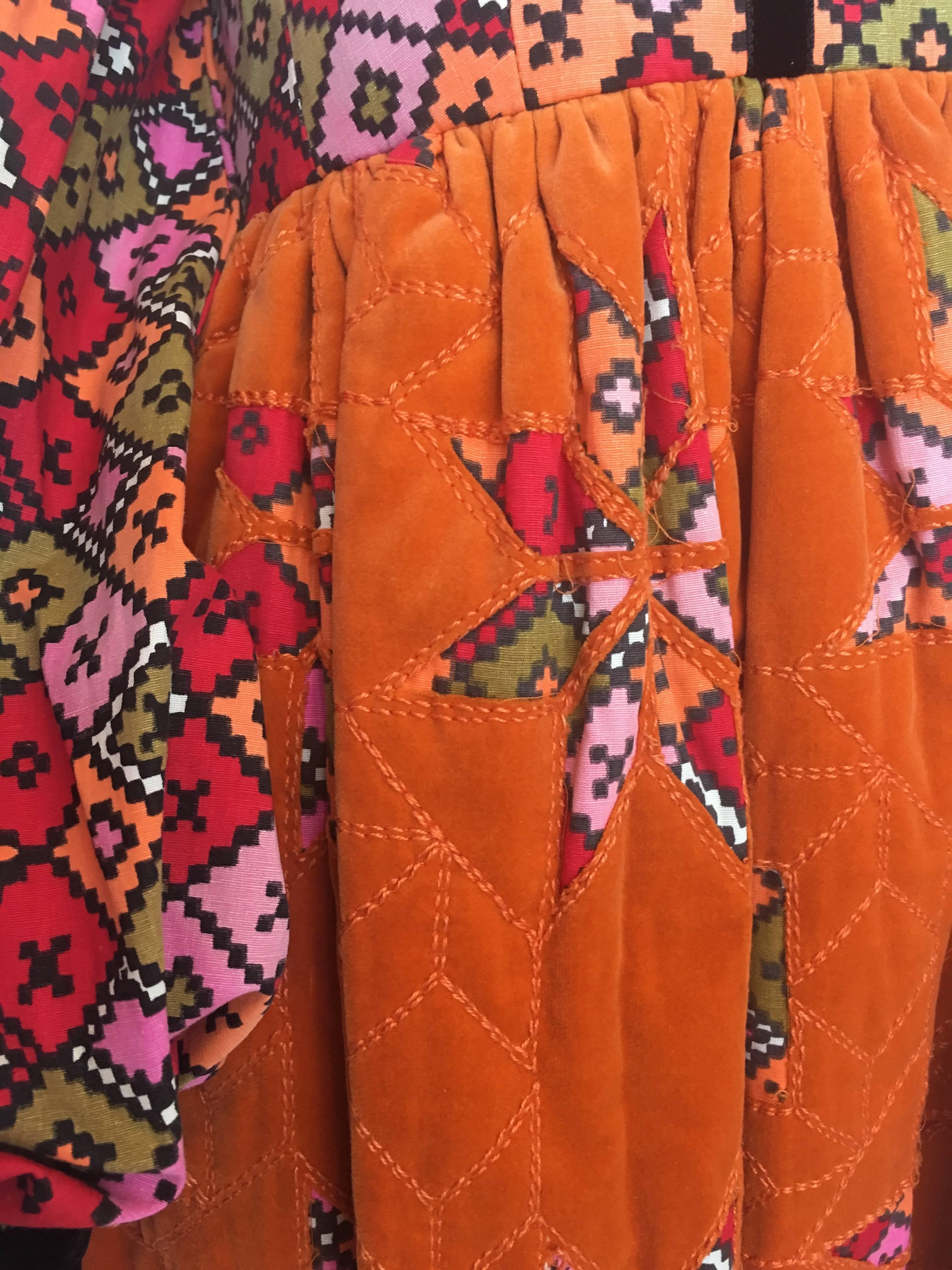 Geoffrey Beene Orange Multi-Color Dress With Quilted Skirt, 1960s  For Sale 4