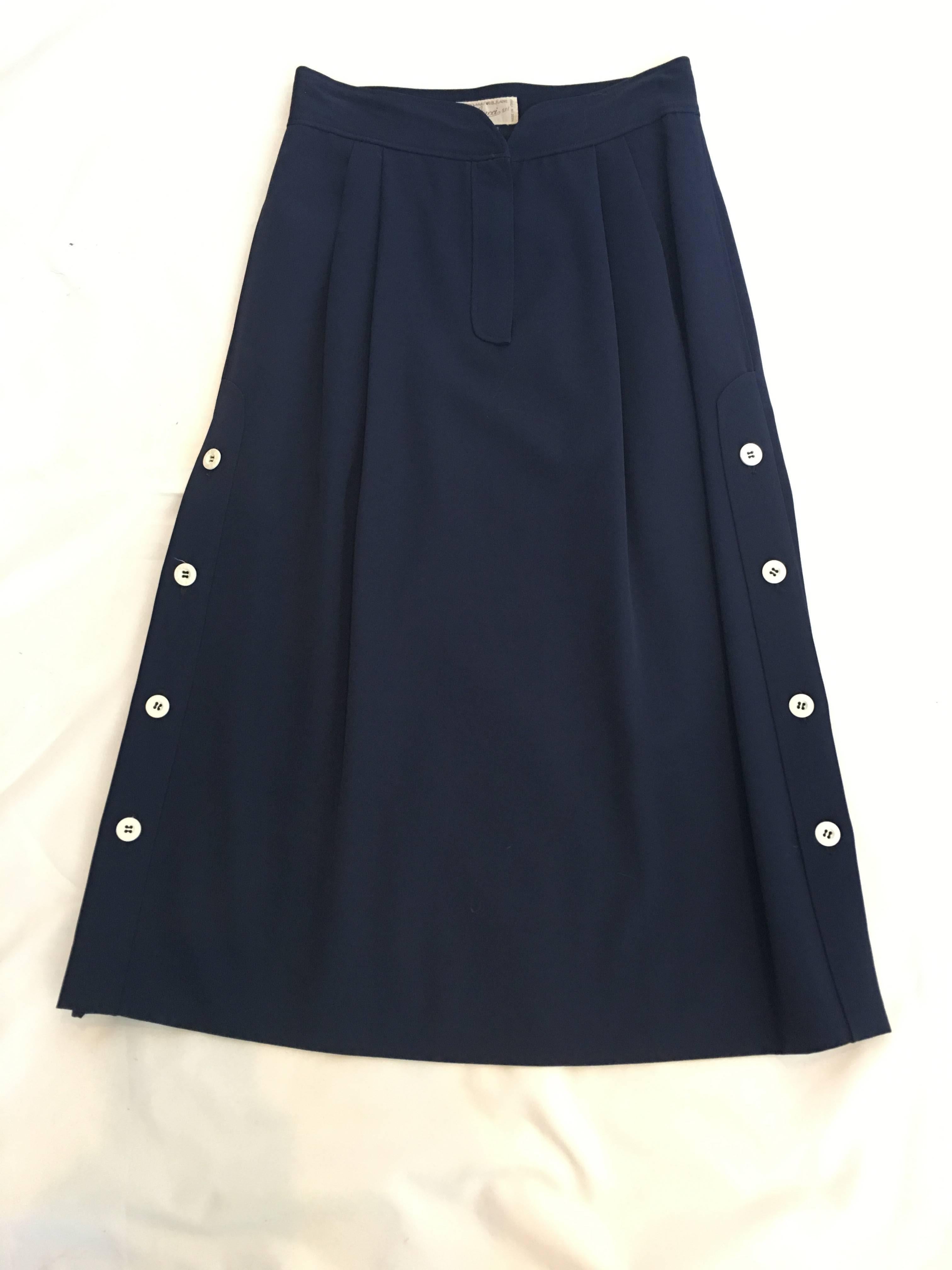 Gucci 1970's Navy Gabardine Wool Pleated Skirt  1