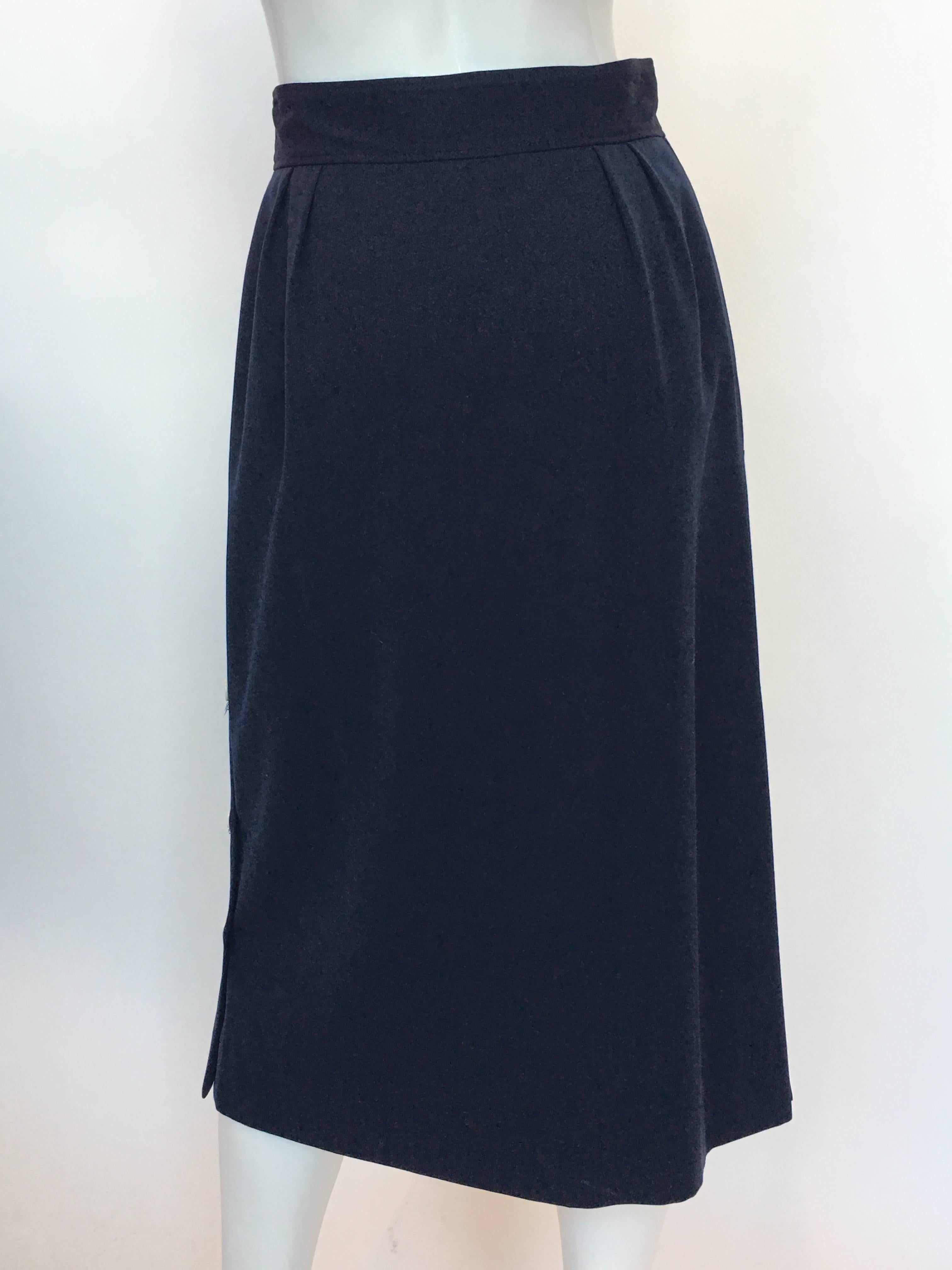 Gucci 1970's Navy Gabardine Wool Pleated Skirt For Sale at 1stDibs