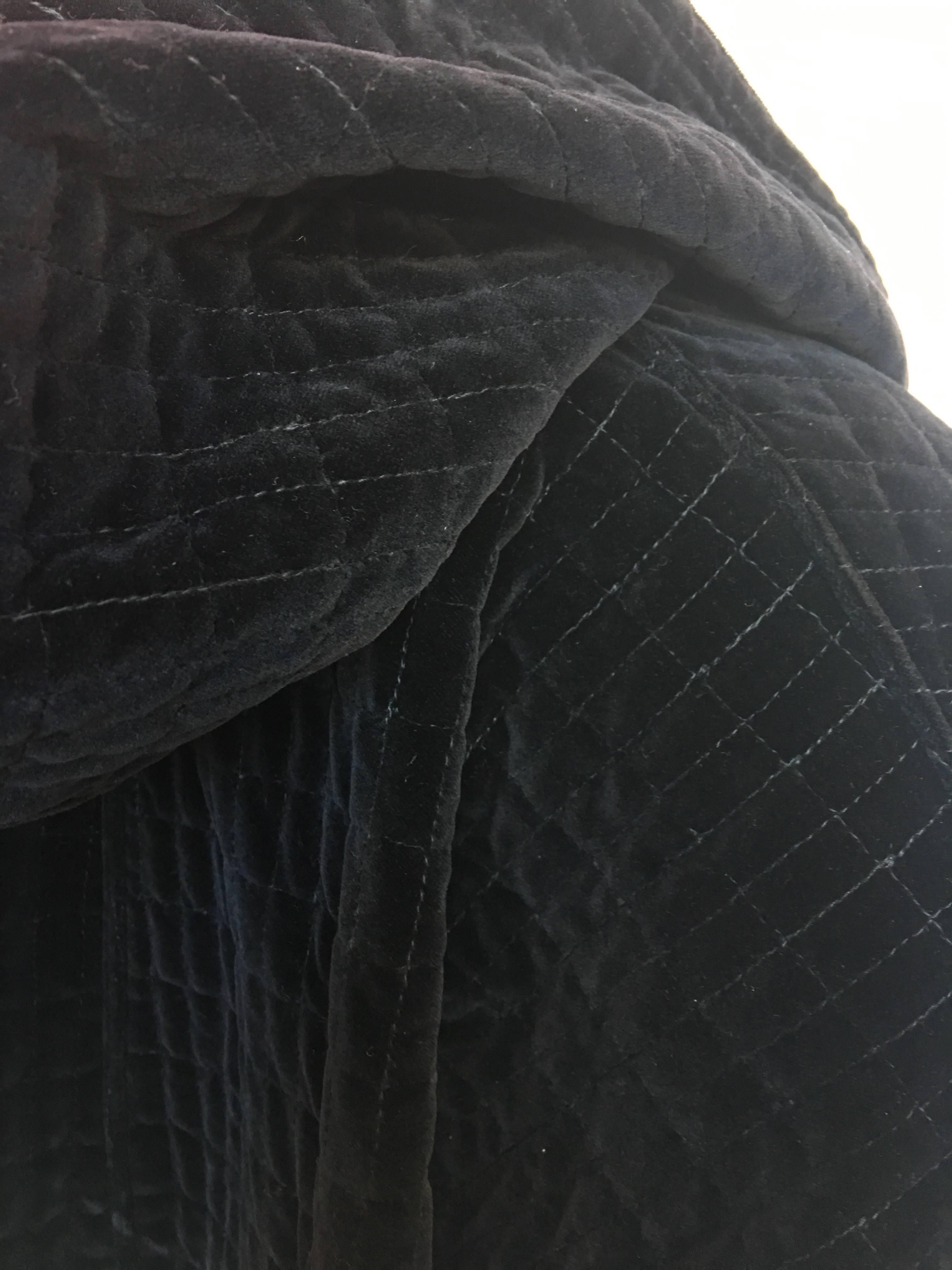 Women's or Men's 1980s Versace Black Quilted Cotton Velvet Oversized Hooded Jacket
