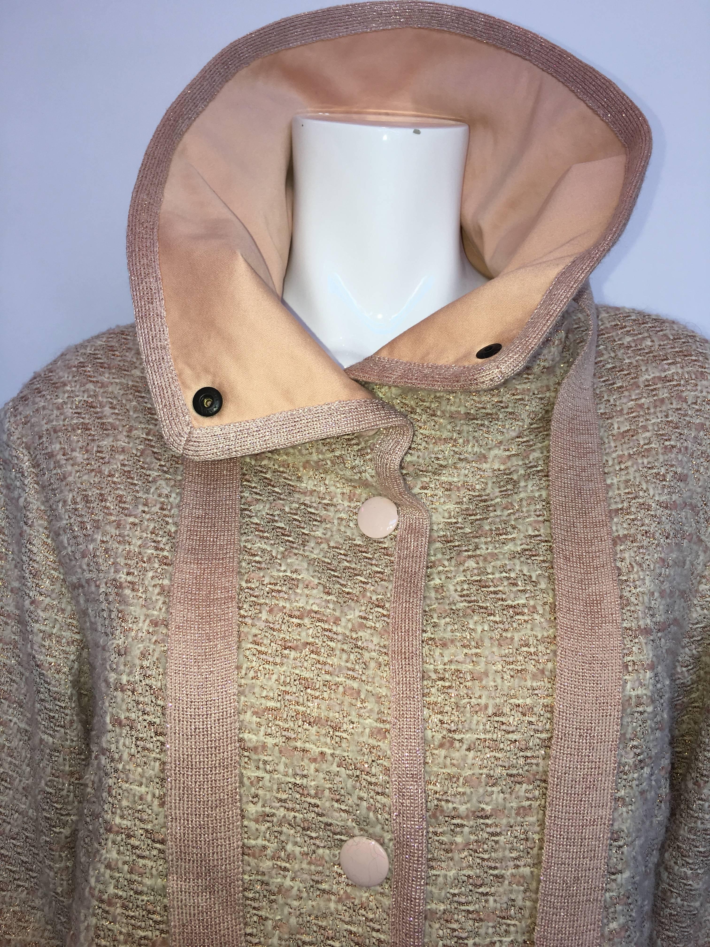 Brown Missoni Wool Dusty Rose & Ivory Woven Jacket With Metallic Thread