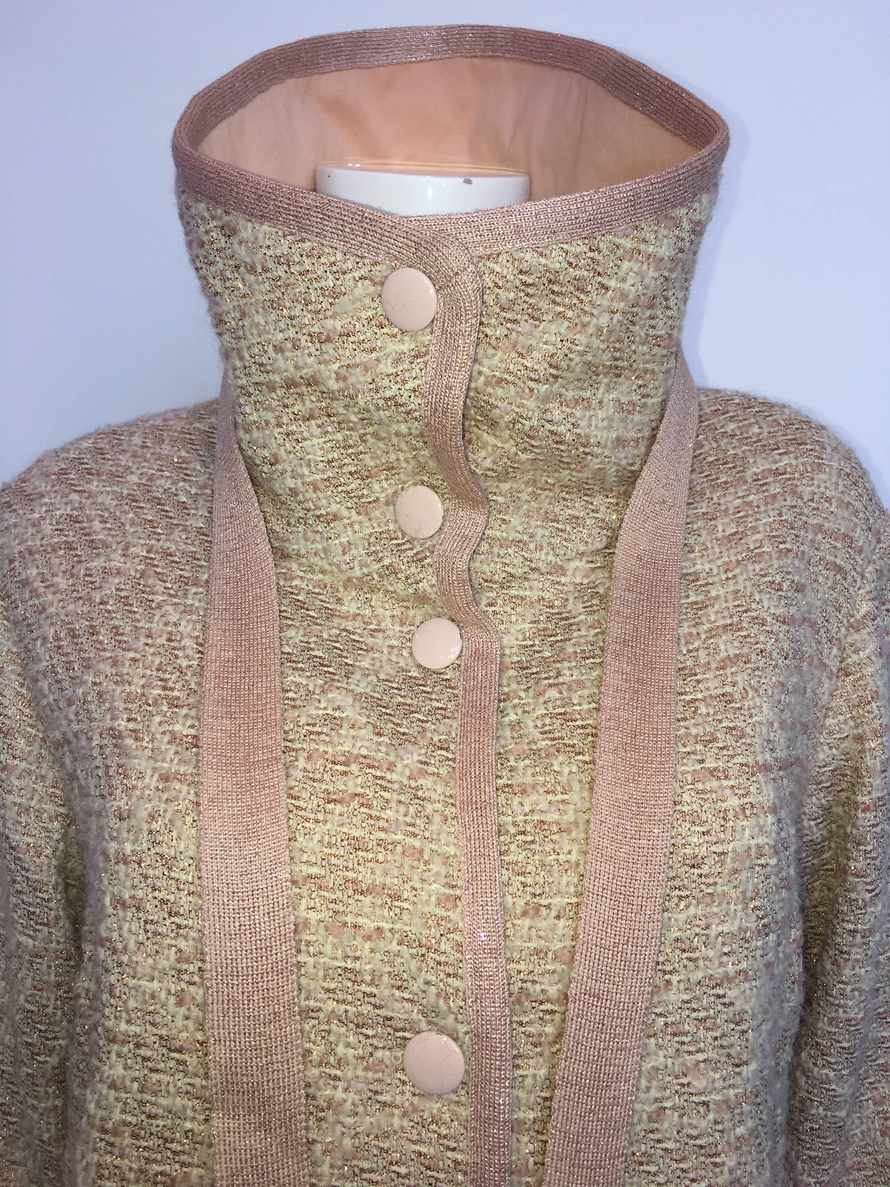 Missoni Wool Dusty Rose & Ivory Woven Jacket With Metallic Thread In Good Condition In Los Angeles, CA