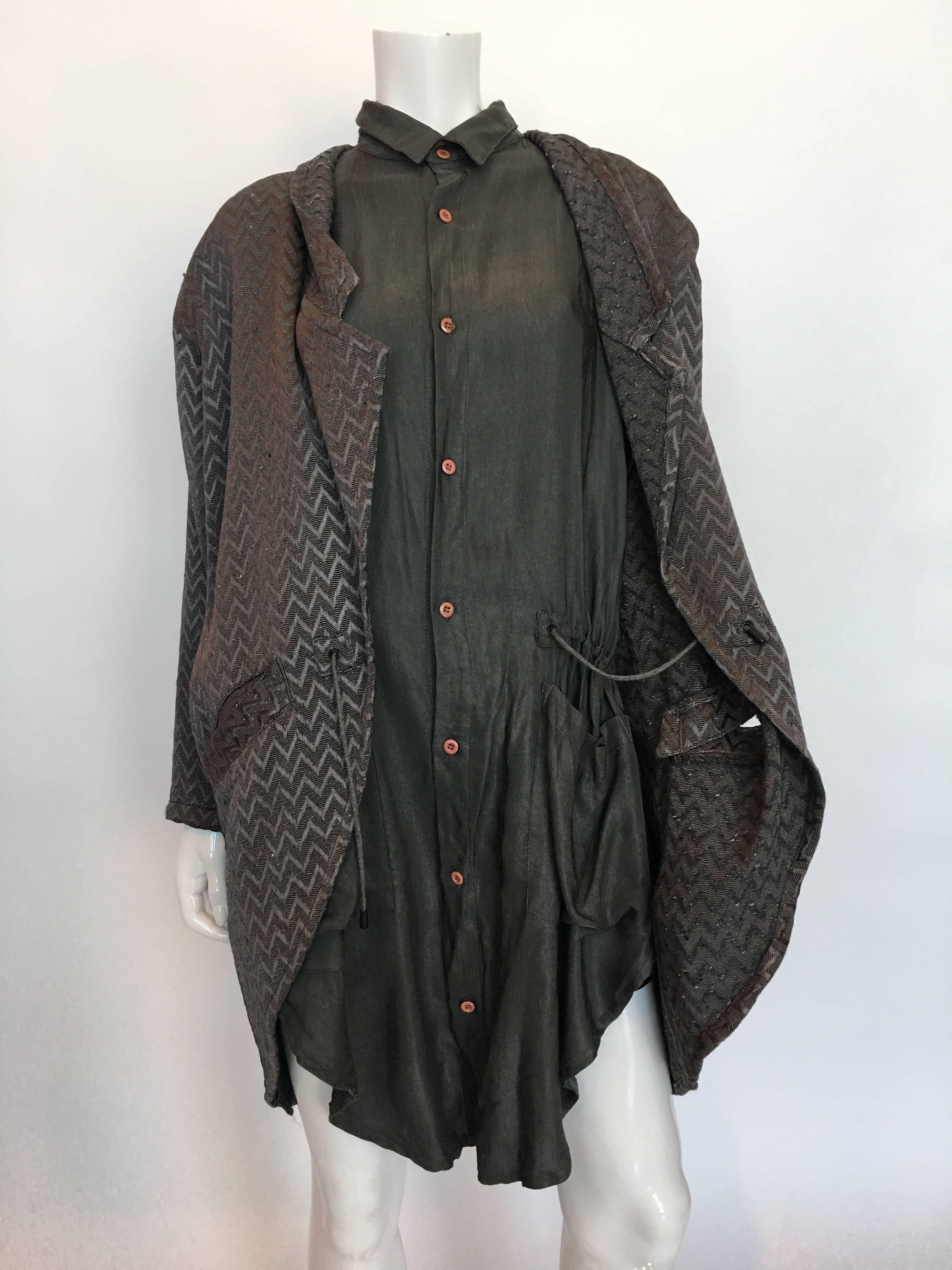 Black 1980s Marithe + Francois Girbaud Oversized Grey Jacquard Jacket & Shirt Set For Sale