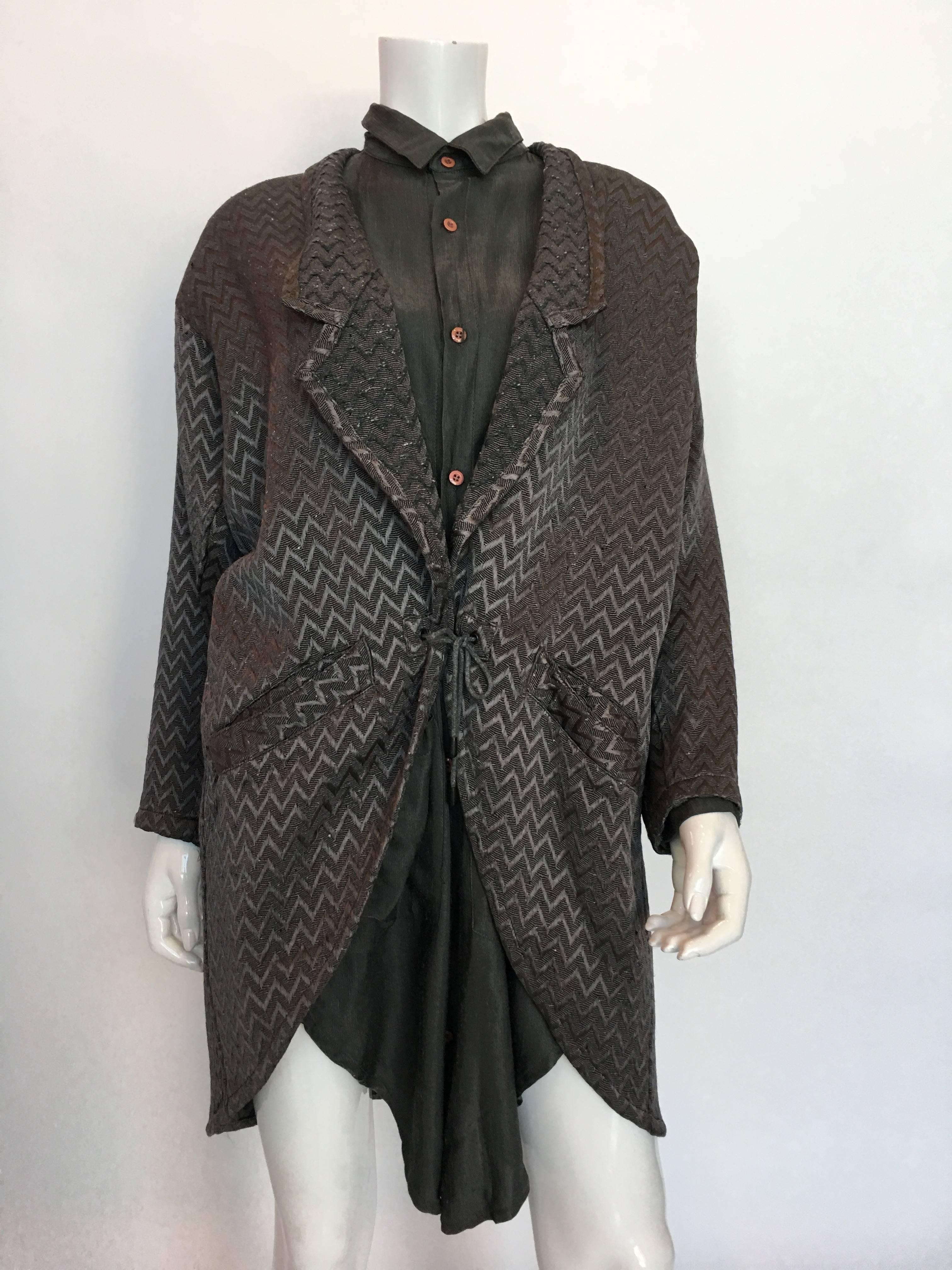 Women's or Men's 1980s Marithe + Francois Girbaud Oversized Grey Jacquard Jacket & Shirt Set For Sale