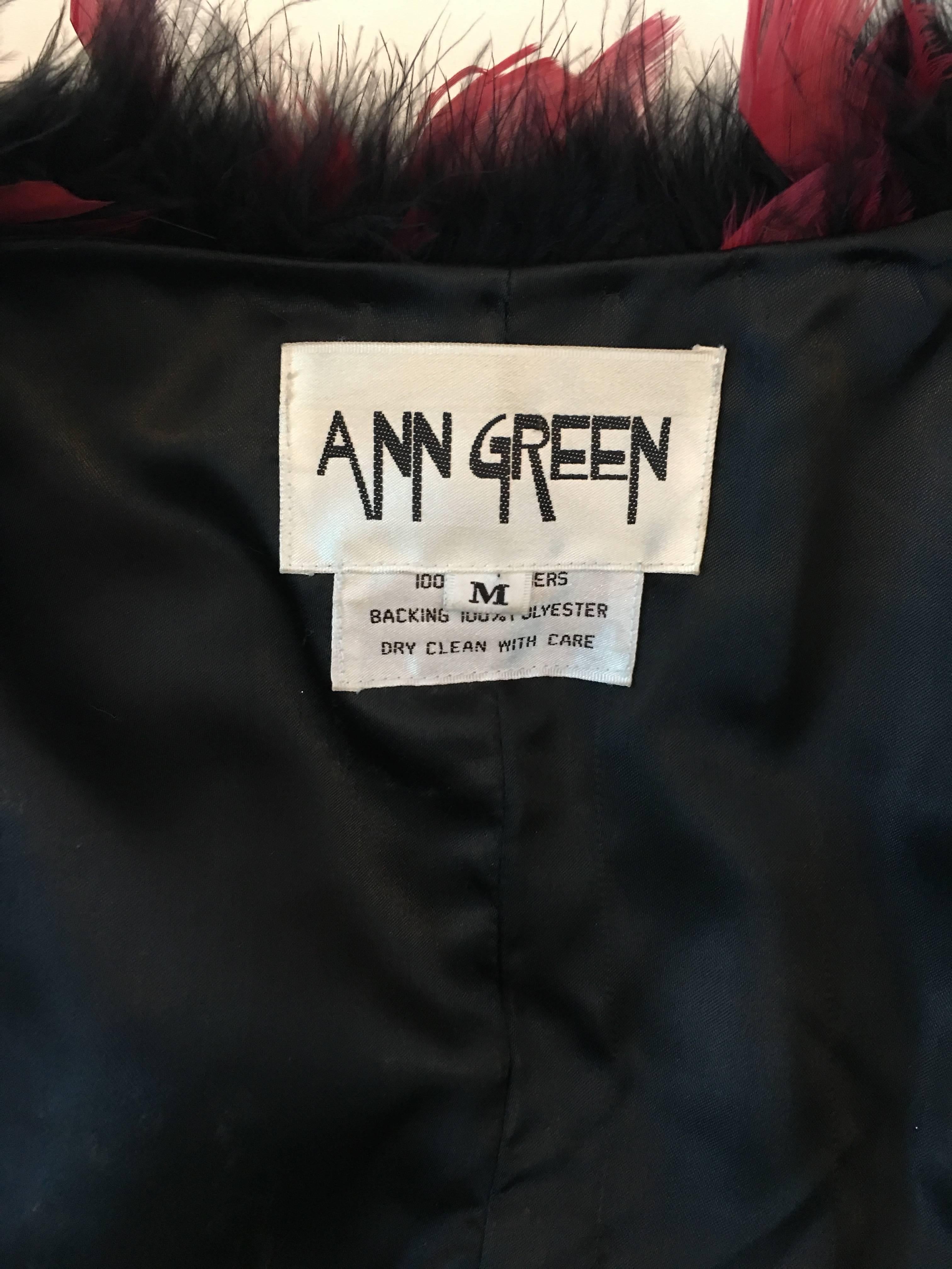Women's or Men's Anne Green 1960's Black and Magenta Feather Coat