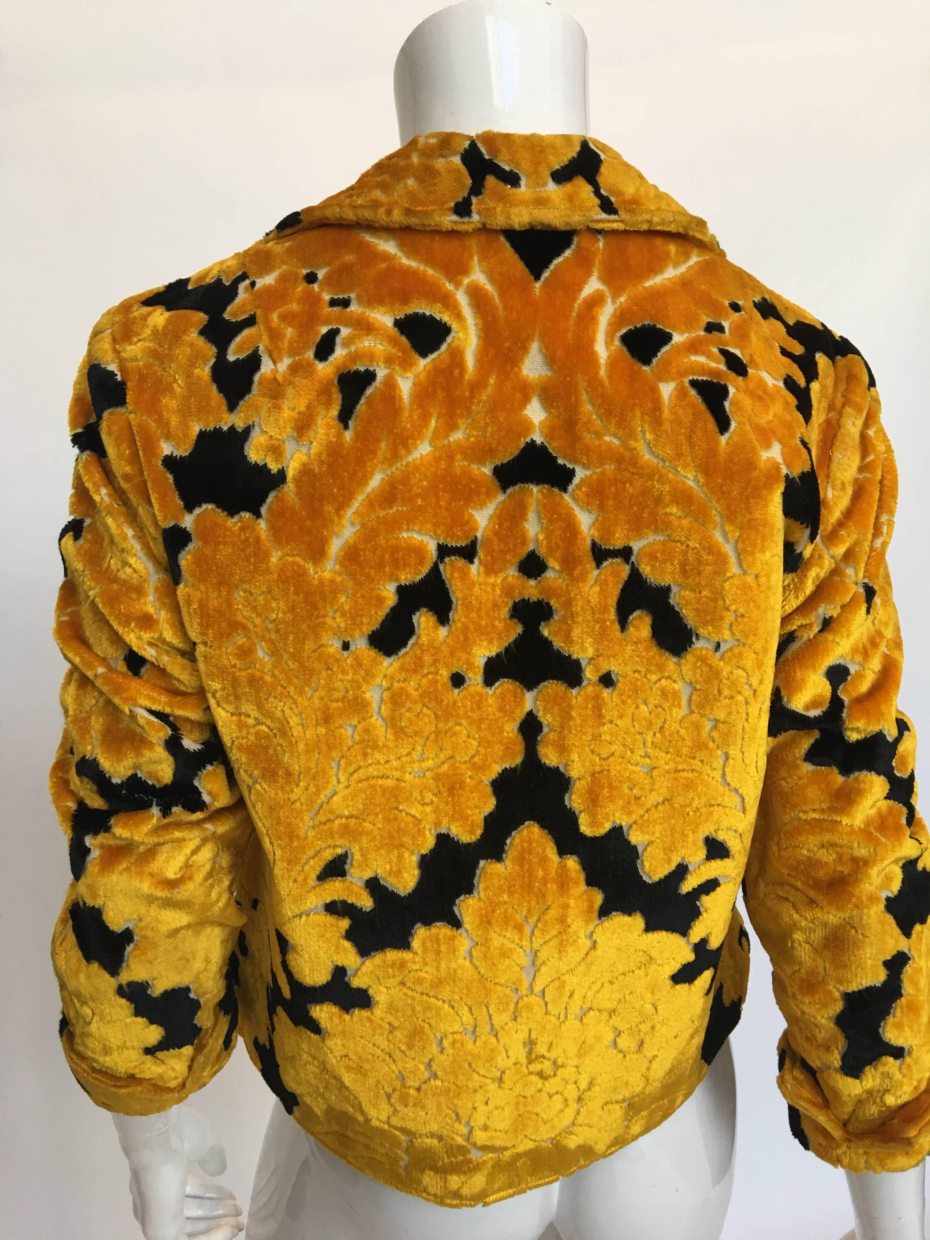 Orange Rudi Gernreich Yellow and Black Velvet Brocade Cropped Jacket, 1960s  For Sale