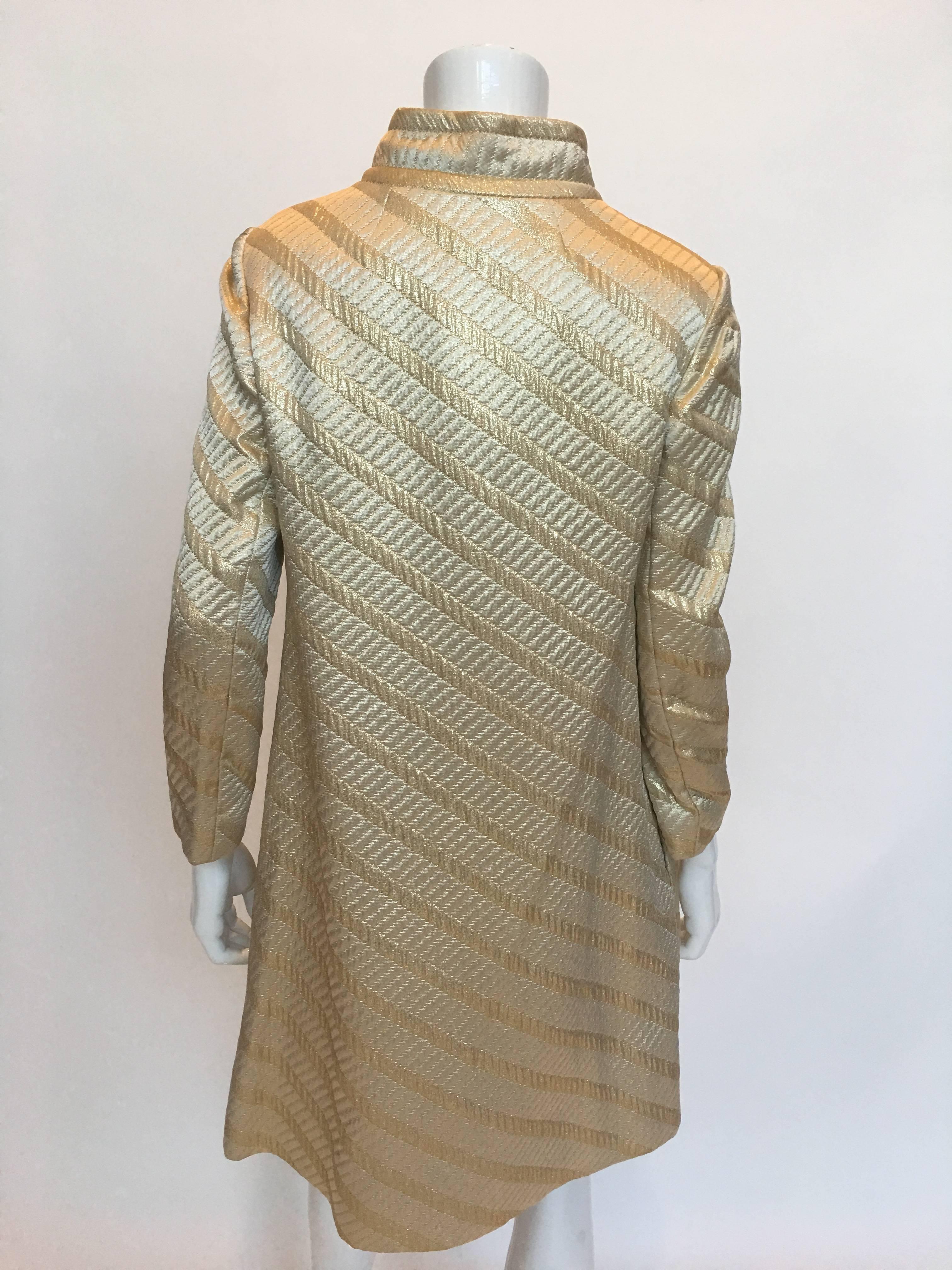 Mod Jackie O Style Gold Matching Coat and Dress 2 Piece Ensemble, 1960s   For Sale 1