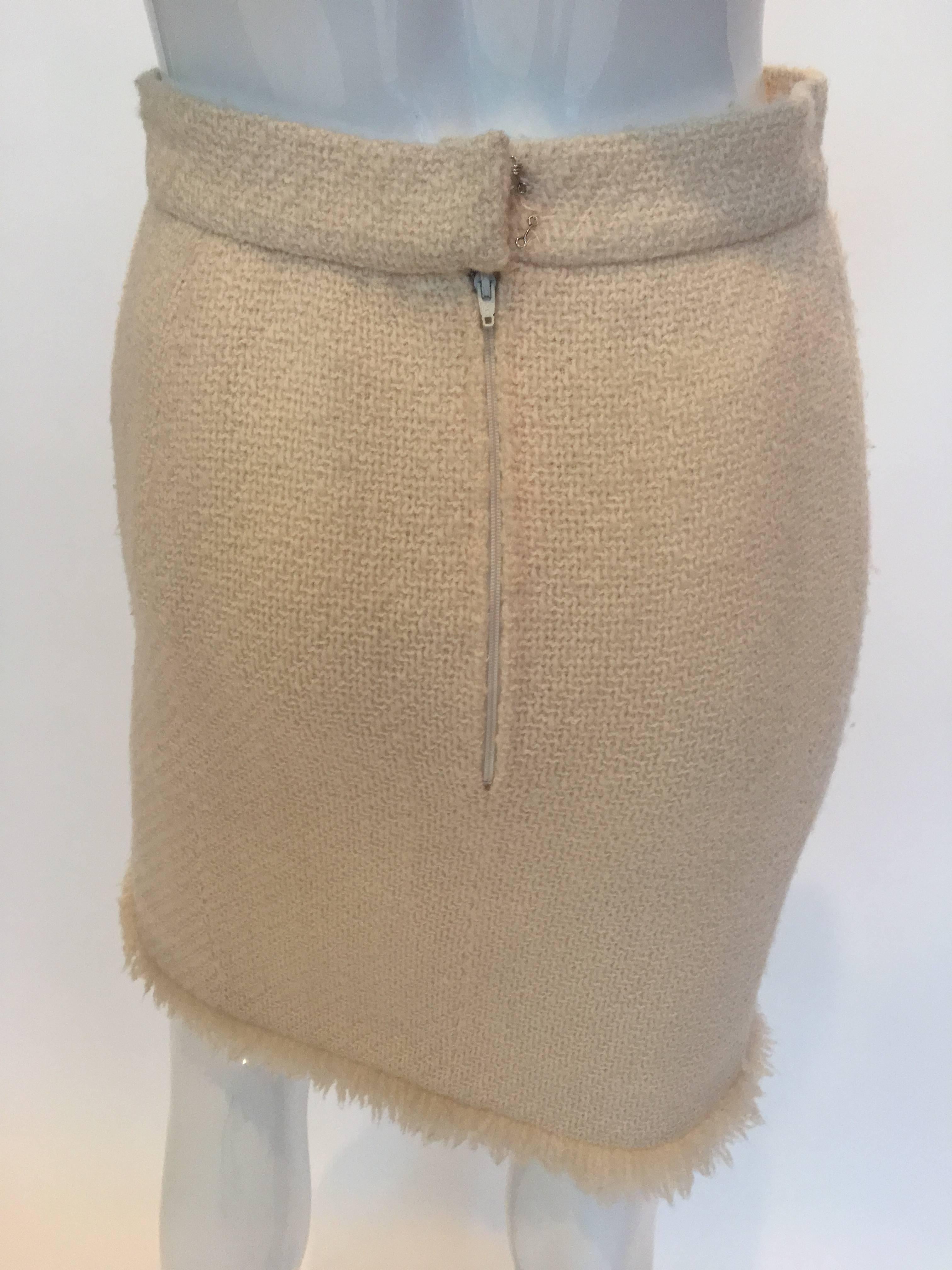Brown Chanel 1980's Cream Colored Wool Tweed Skirt